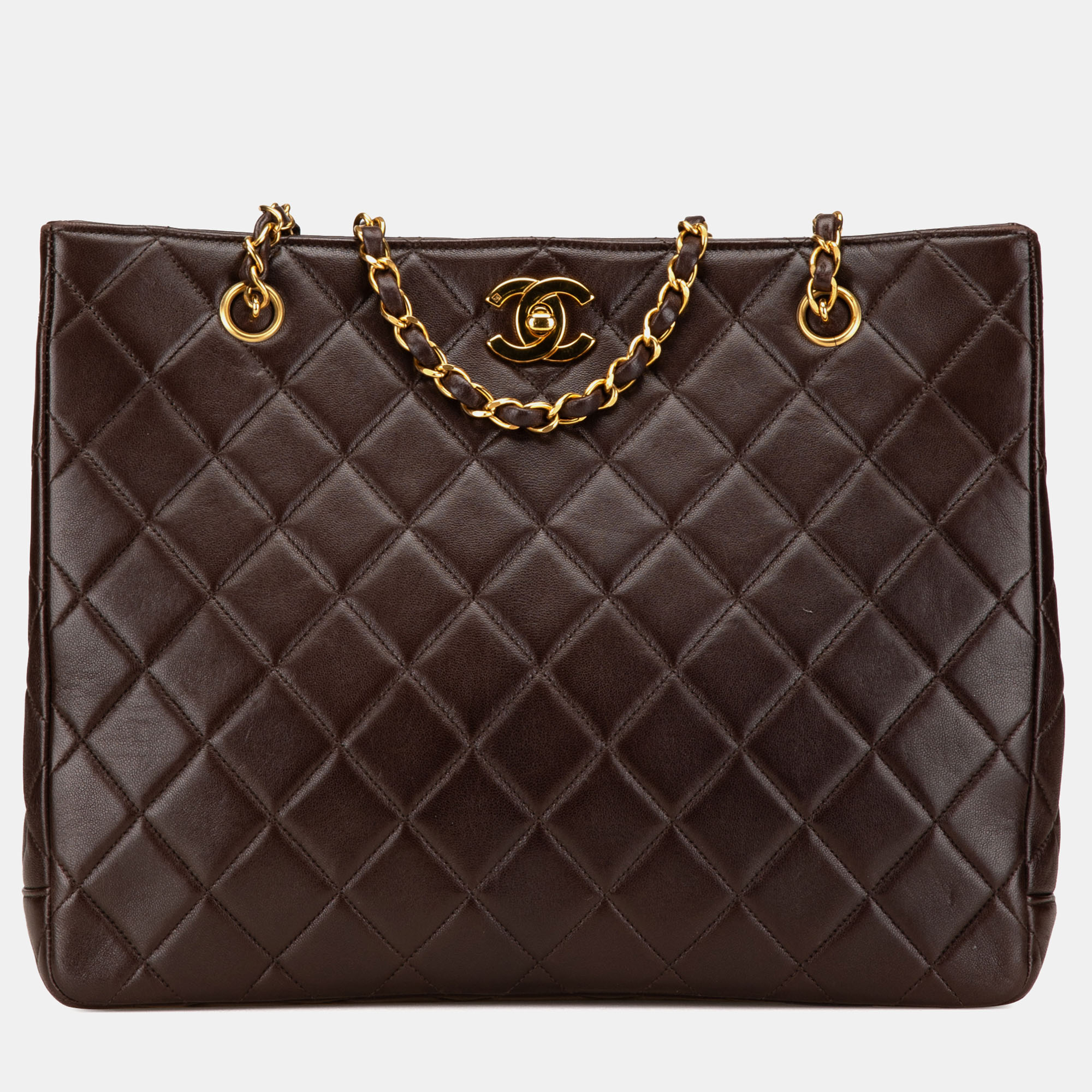 

Chanel Brown CC Quilted Lambskin Turnlock Tote