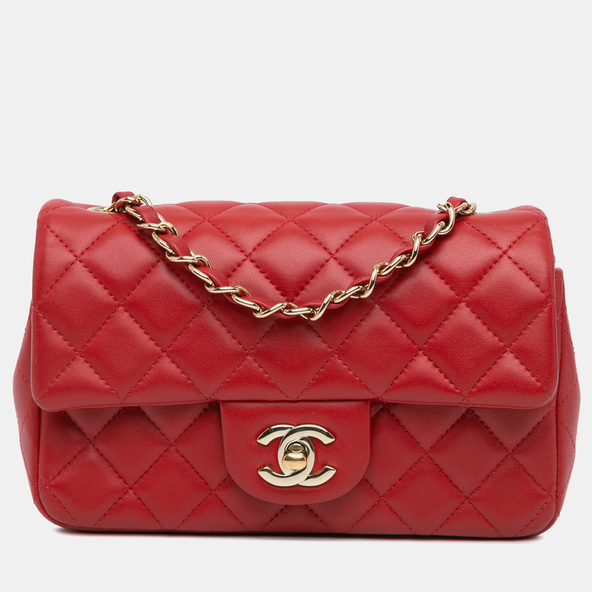 

Chanel Red Mini Rectangular Classic Lambskin Single Flap