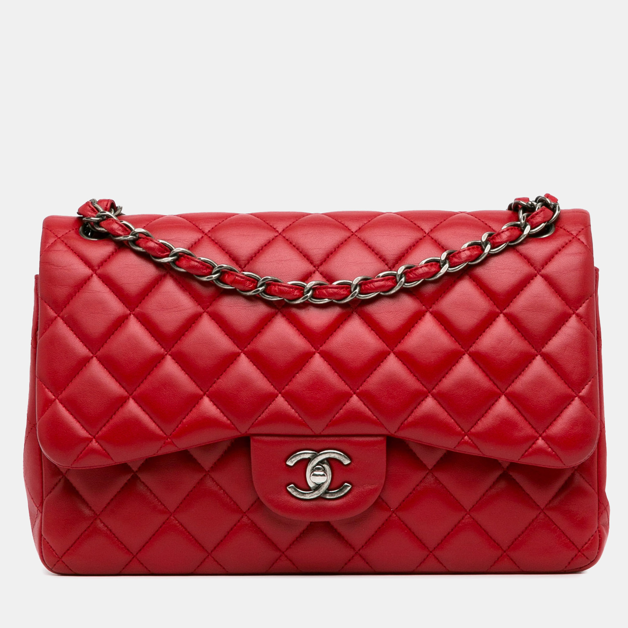 

Chanel Red Jumbo Classic Lambskin Double Flap