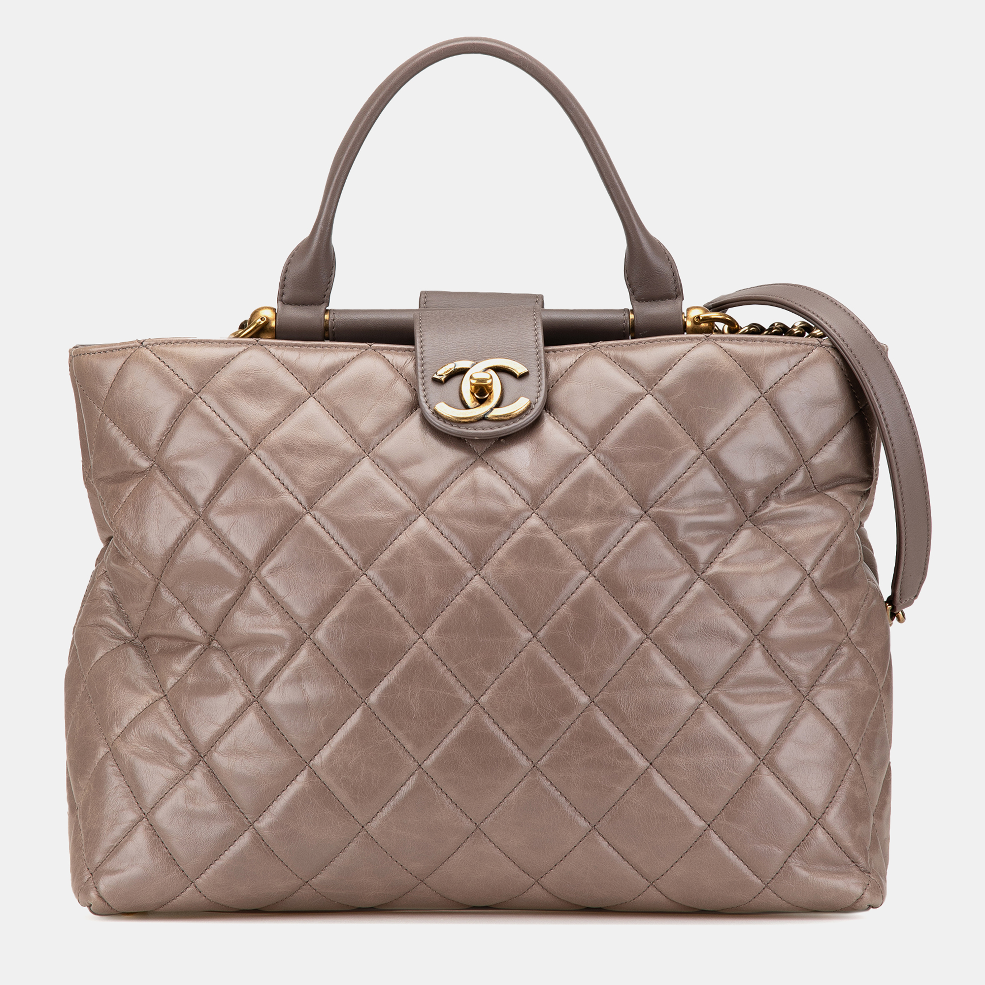 

Chanel Brown Quilted Glazed Calfskin Gold Bar Tote