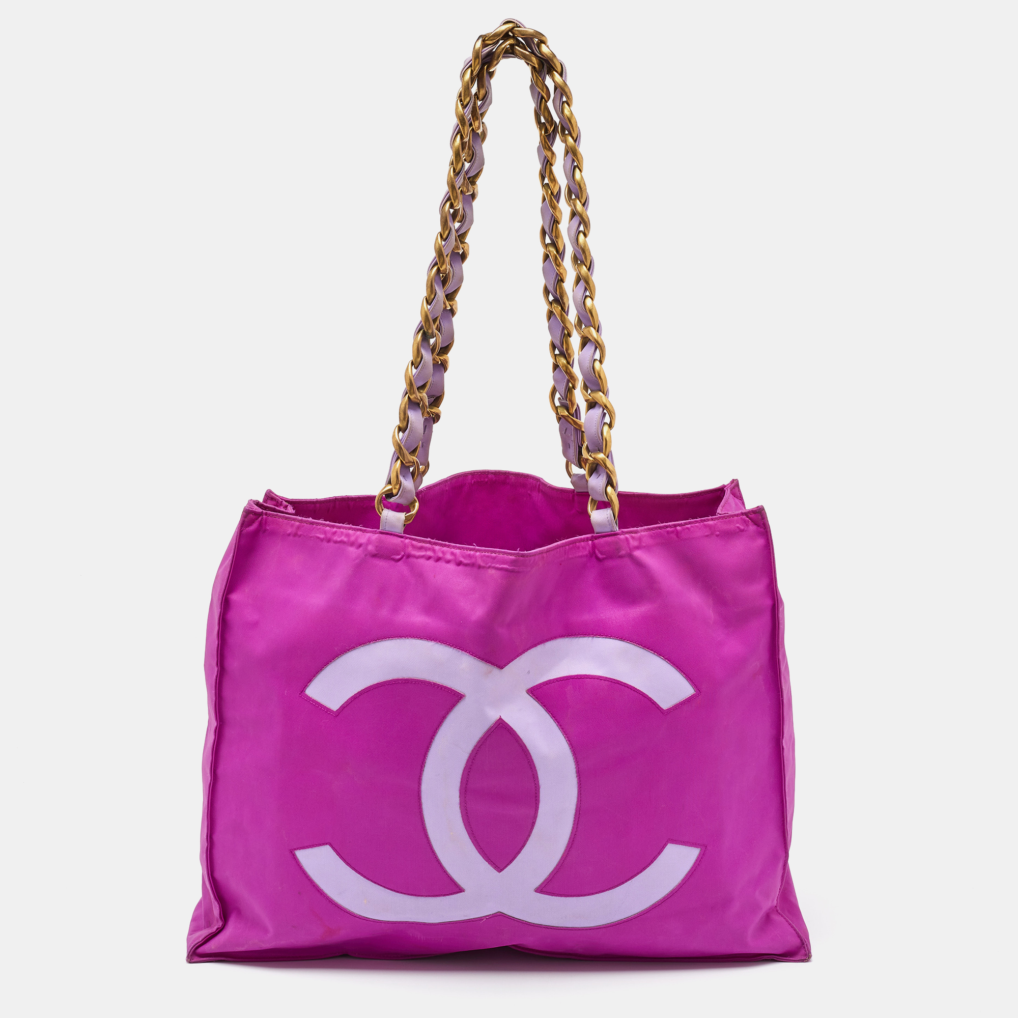 

Chanel Pink Nylon Vintage CC Logo Shopper Tote