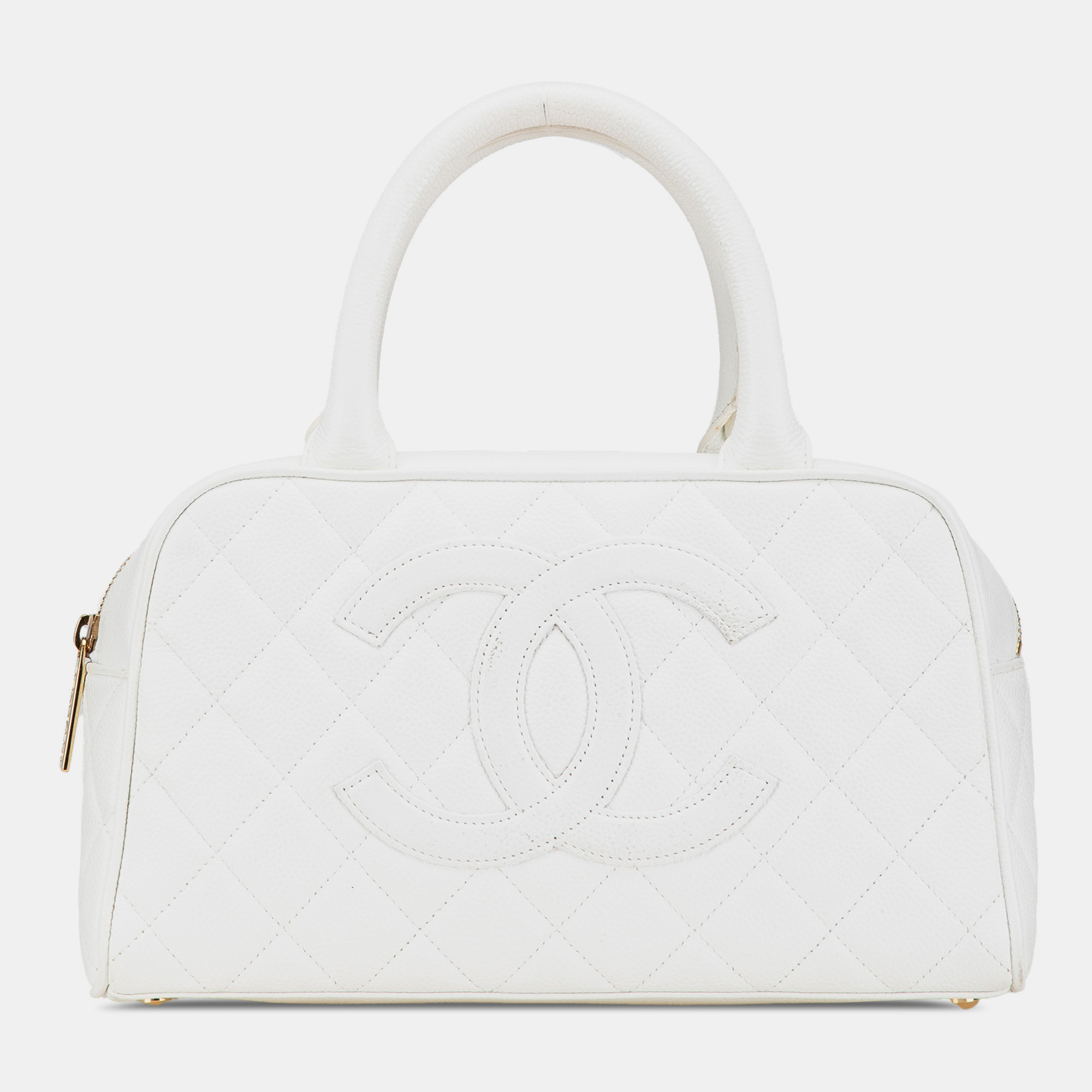 

Chanel White CC Quilted Caviar Bowling Bag