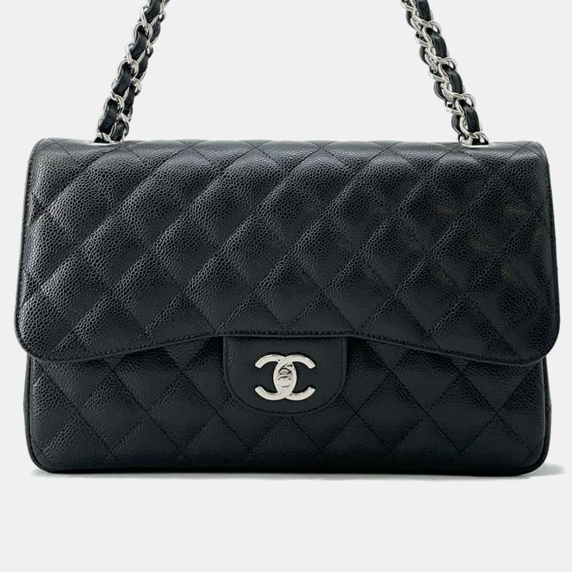 

Chanel Matelasse W Chain W Flap Shoulder Bag Black Caviar Leather Size