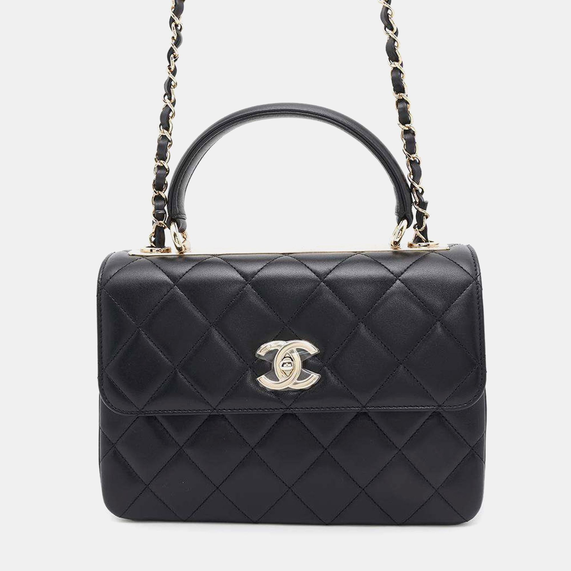 

Chanel Black Lambskin CC Top Handle Flap Bag