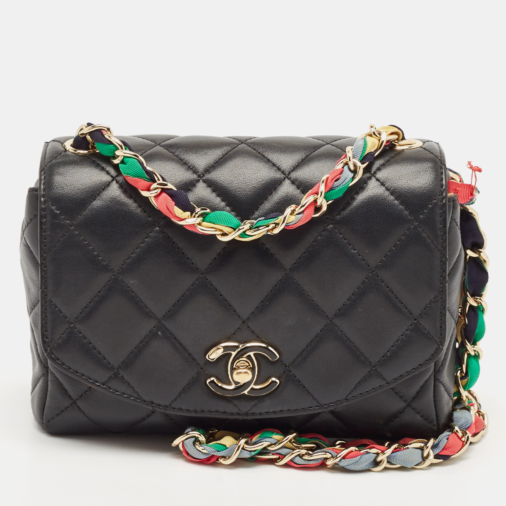 

Chanel Black Quilted Leather Ribbon Chain Flap Bag