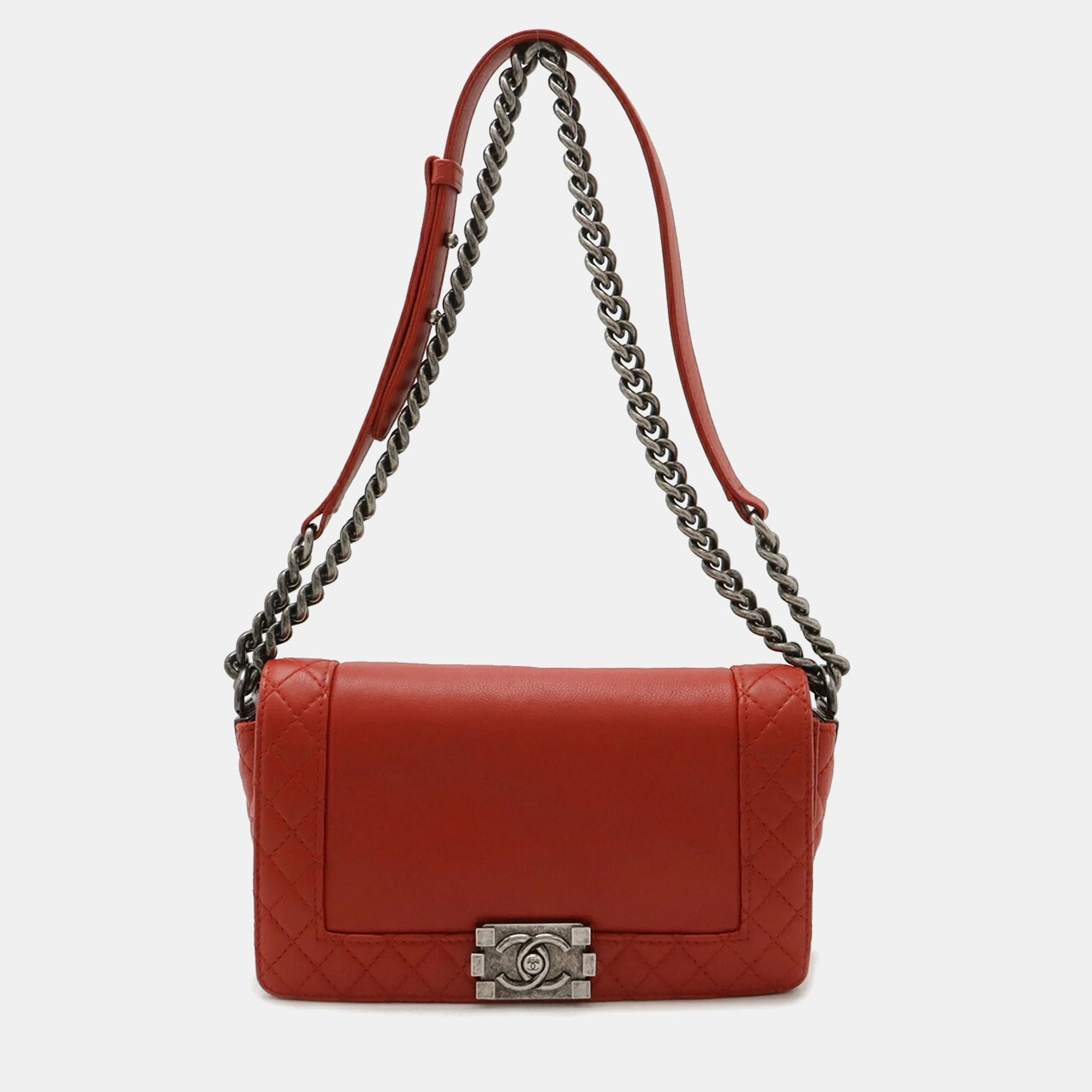 

Chanel Red Leather Boy Medium Shoulder Bag