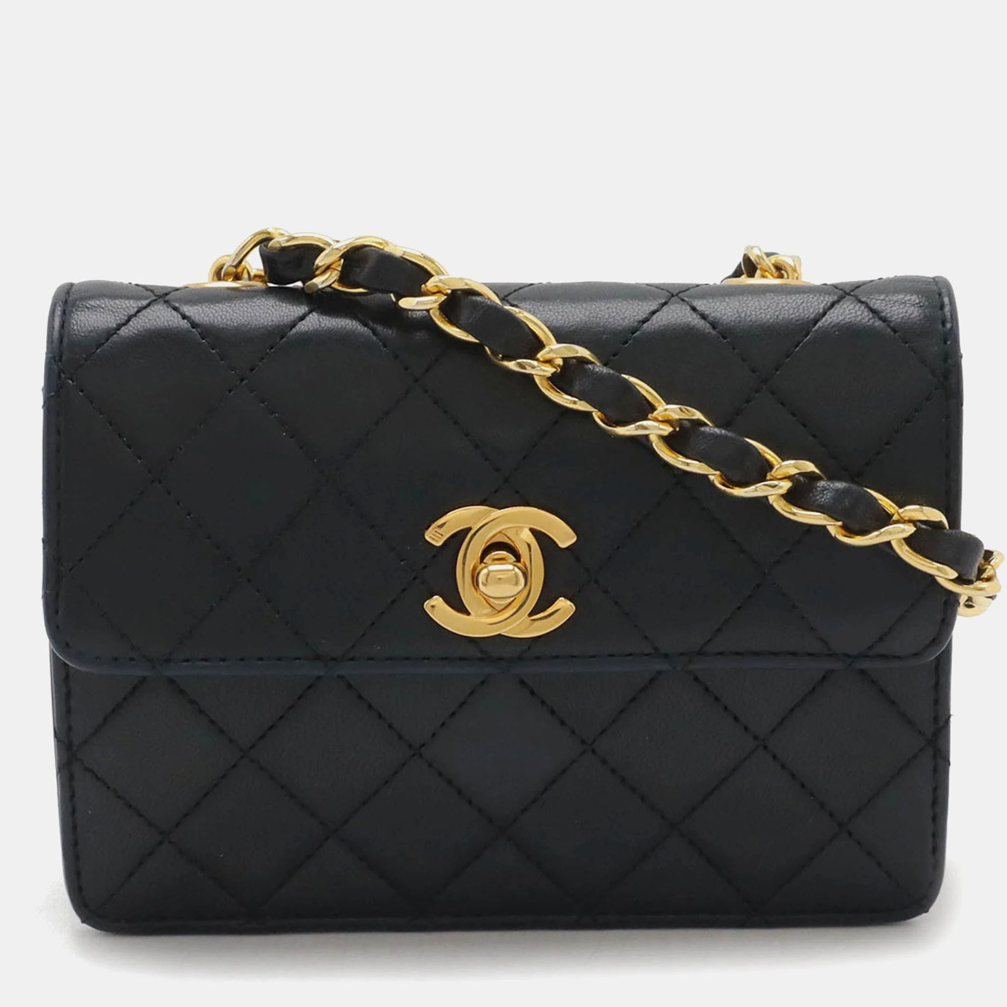 

Chanel Black Quilted Leather Extra Mini Turnlock Vintage CC Chain Flap Bag