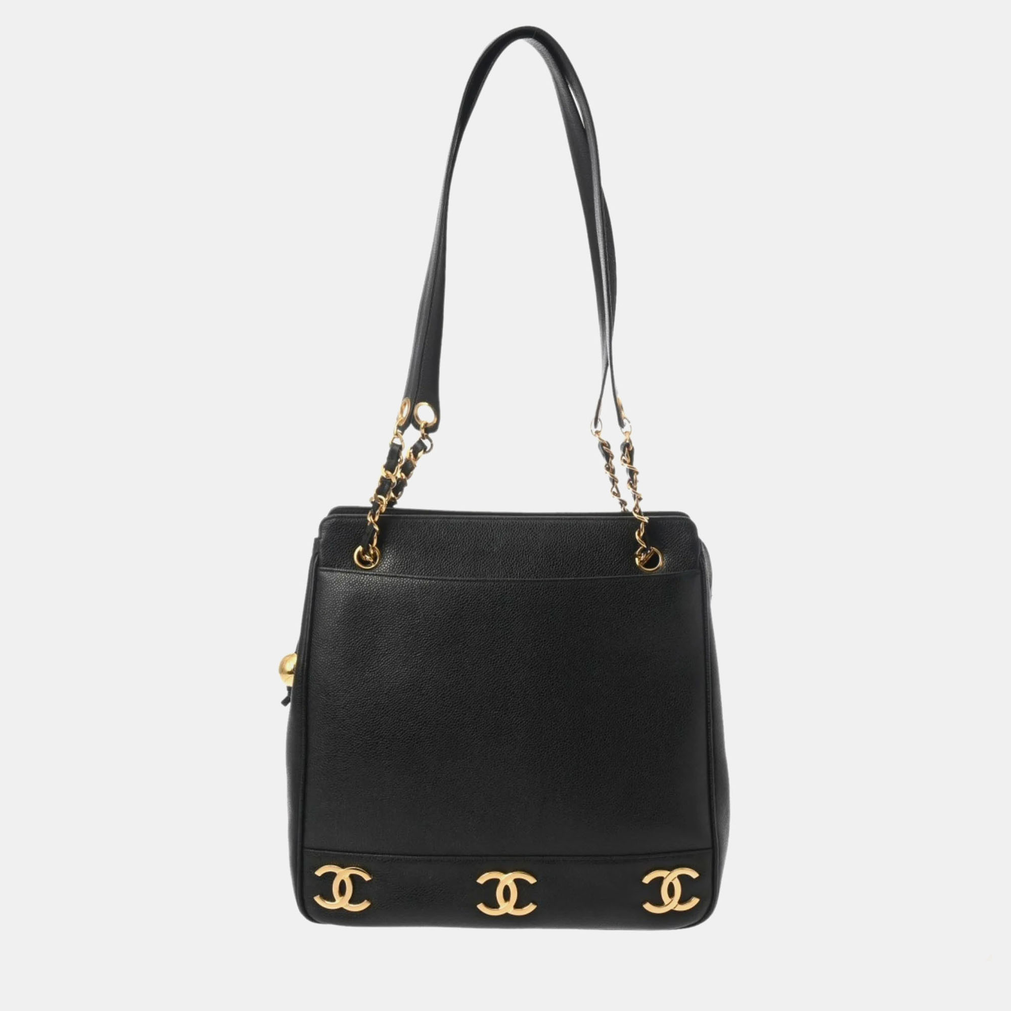 

Chanel Black Caviar Leather Triple CC Chain Tote Bag