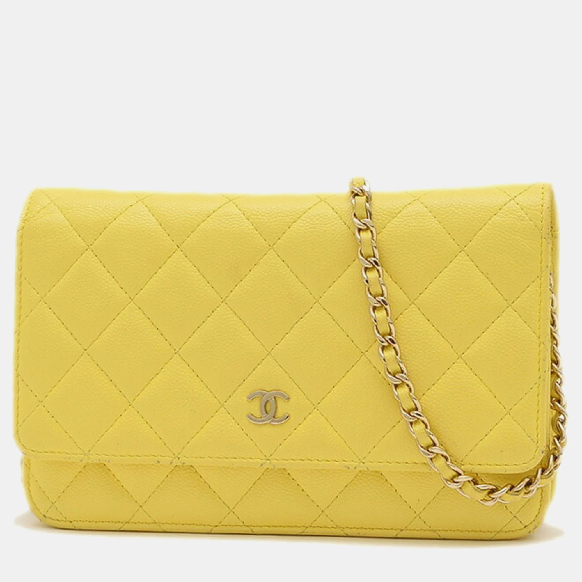 

Chanel Yellow Caviar Leather Classic Chain Wallet