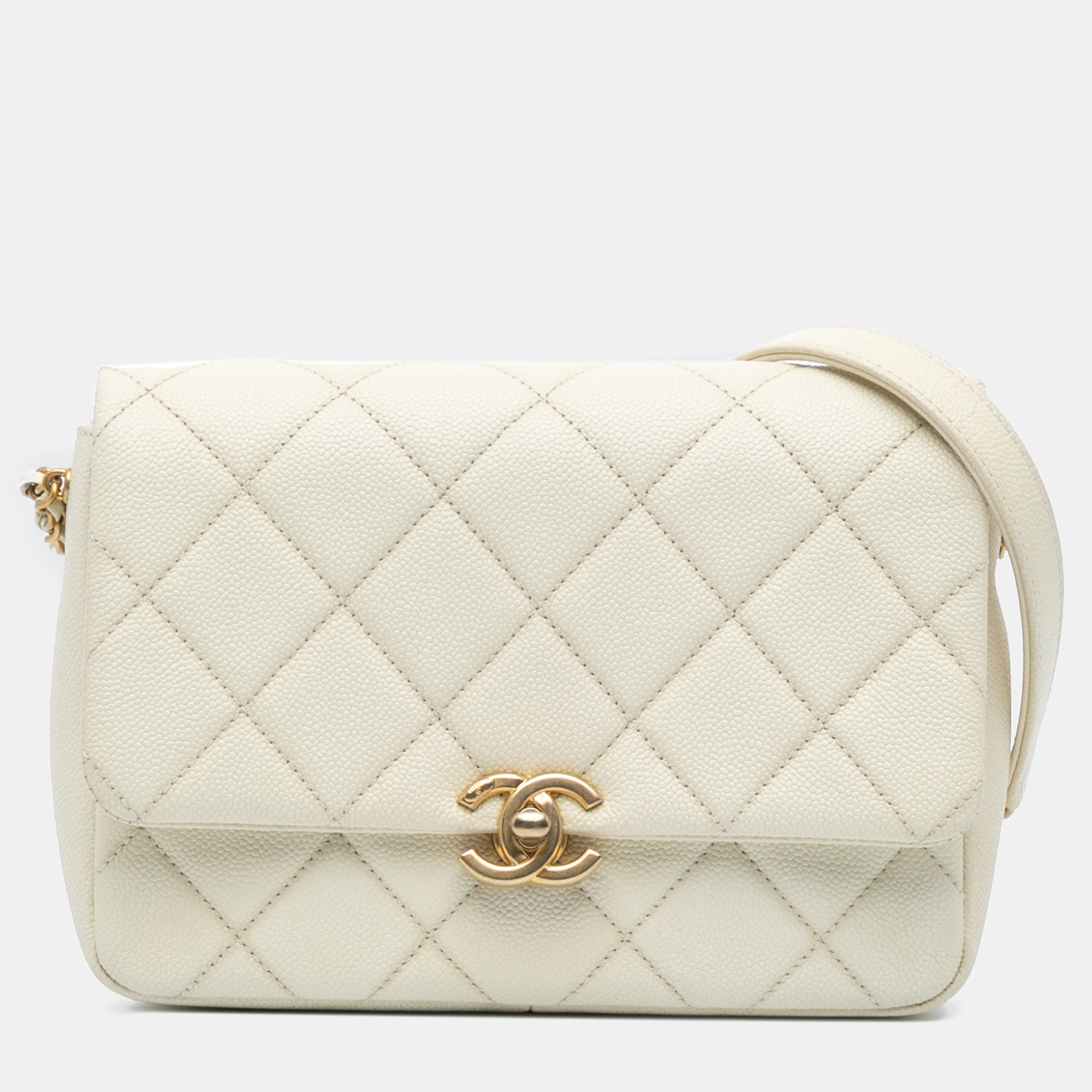 

Chanel White Small Quilted Caviar Chain Melody Flap