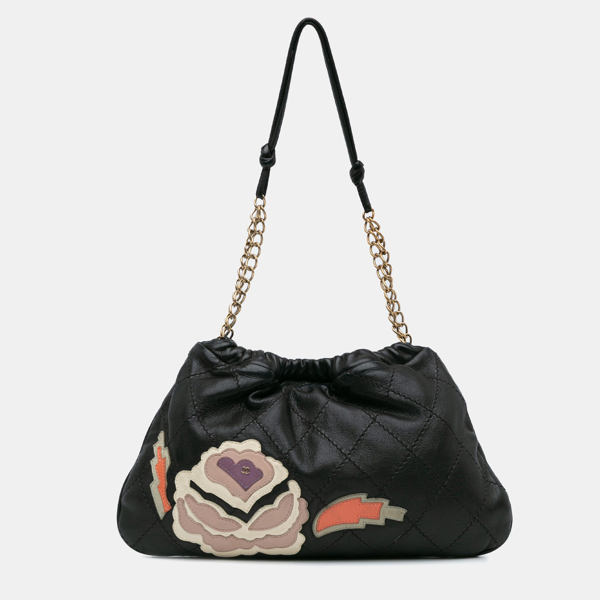 

Chanel Black Quilted Calfskin Camellia Embroidered Patch Shoulder Bag