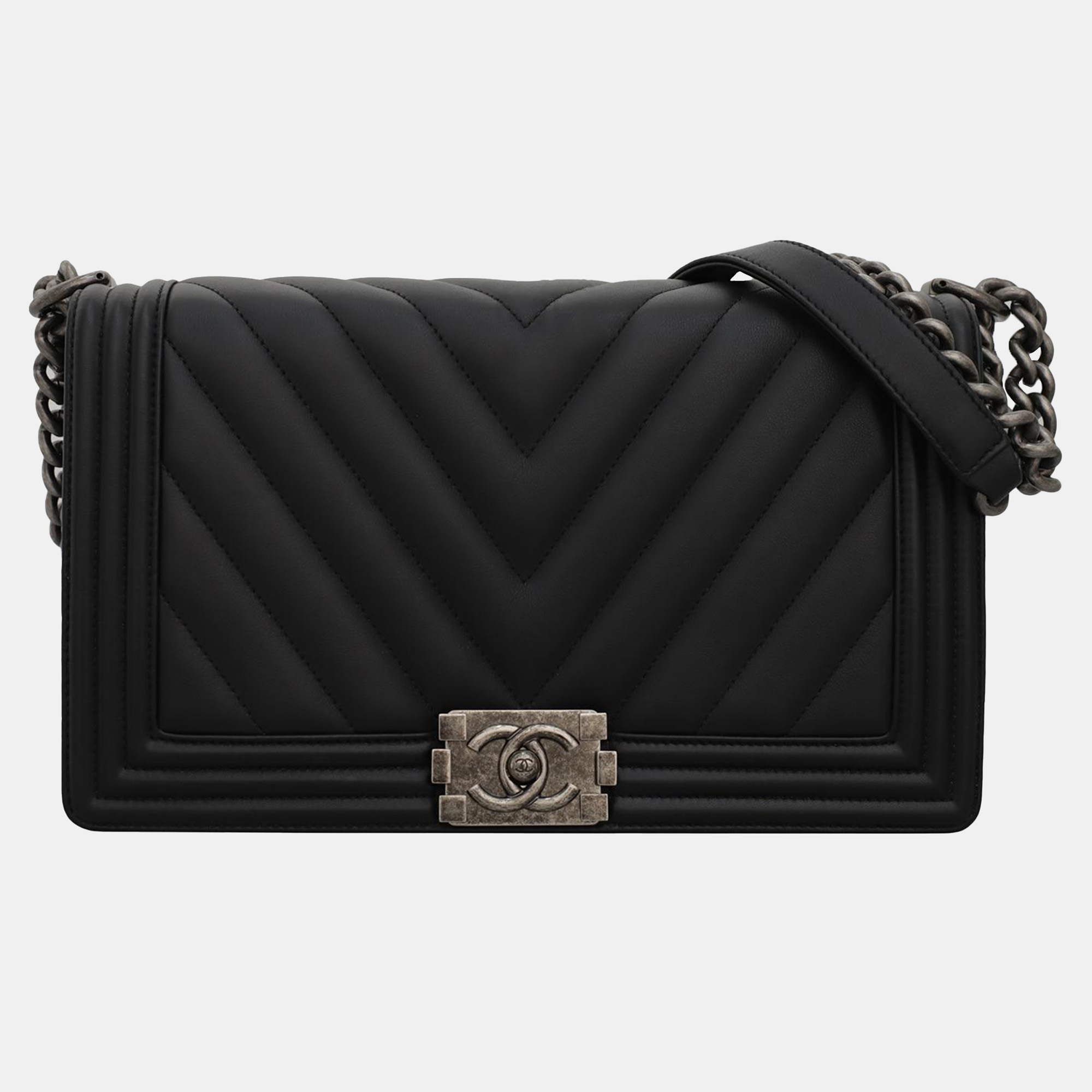 

Chanel Black Quilted Lambskin Leather Chevron Medium Boy Bag