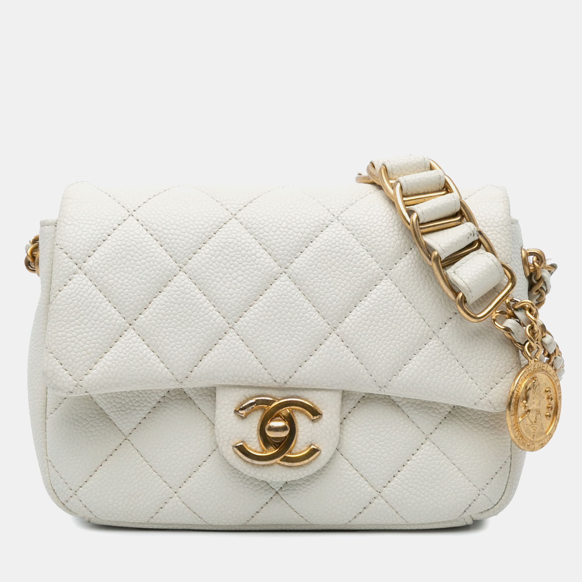 

Chanel White Mini Quilted Caviar Chain Soul Flap