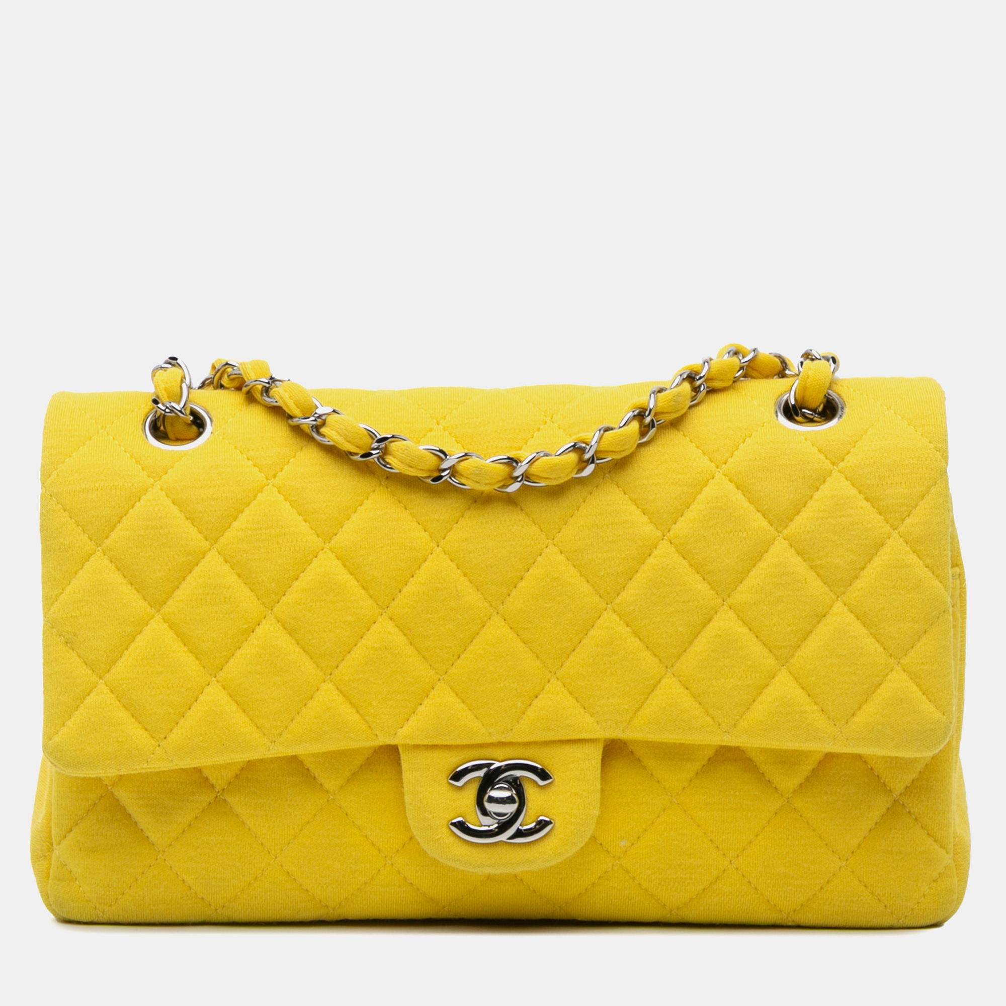 

Chanel Yellow Medium Classic Jersey Double Flap