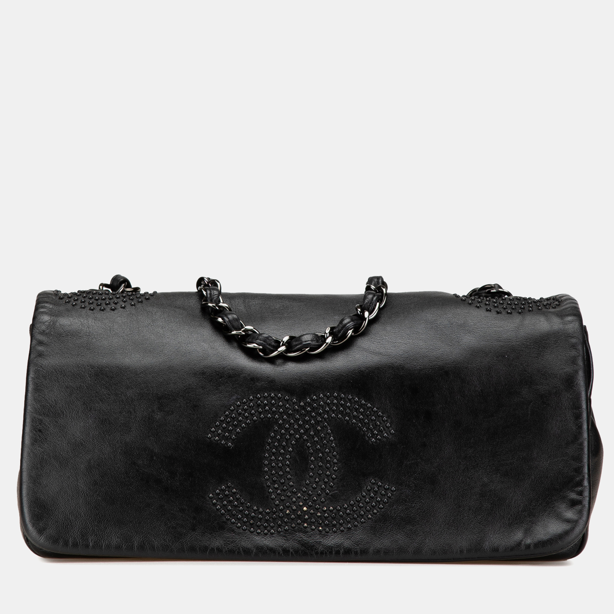 

Chanel Black CC Studded Lambskin East West Flap