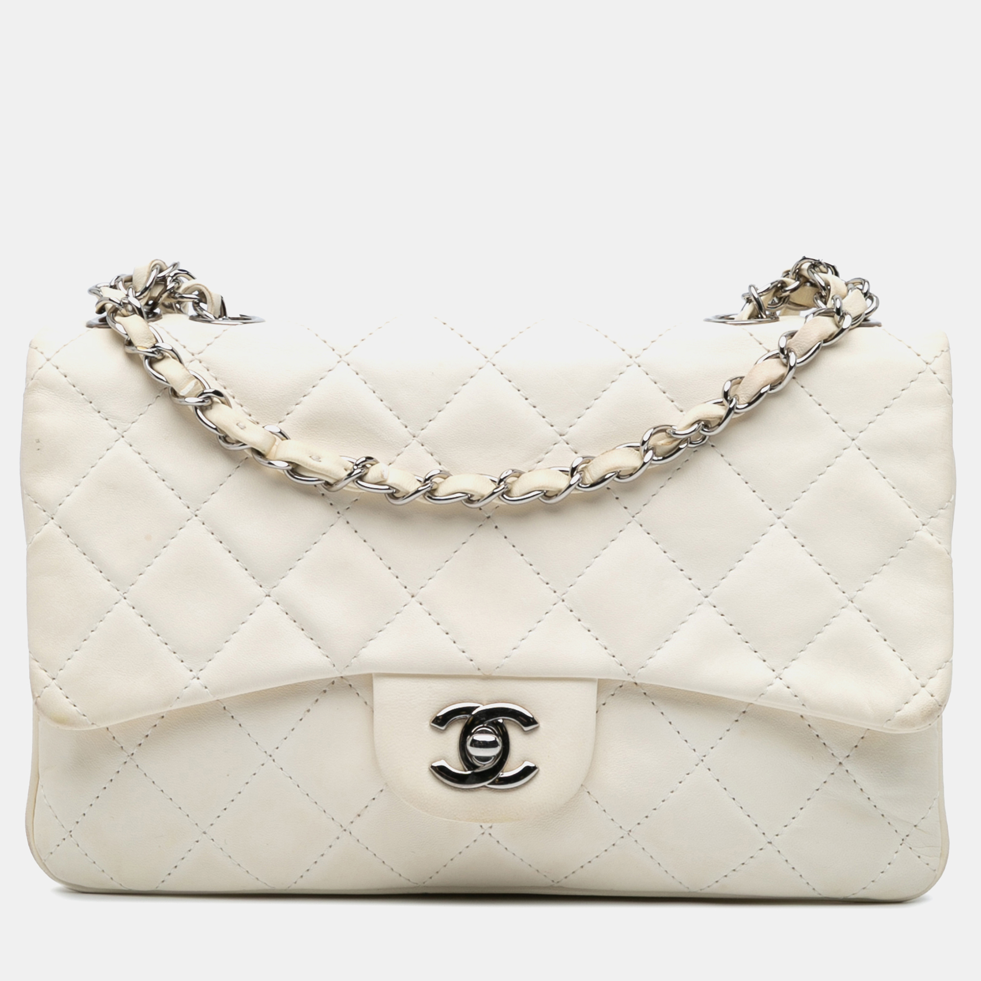 

Chanel White Medium Quilted Lambskin 3 Accordion Flap