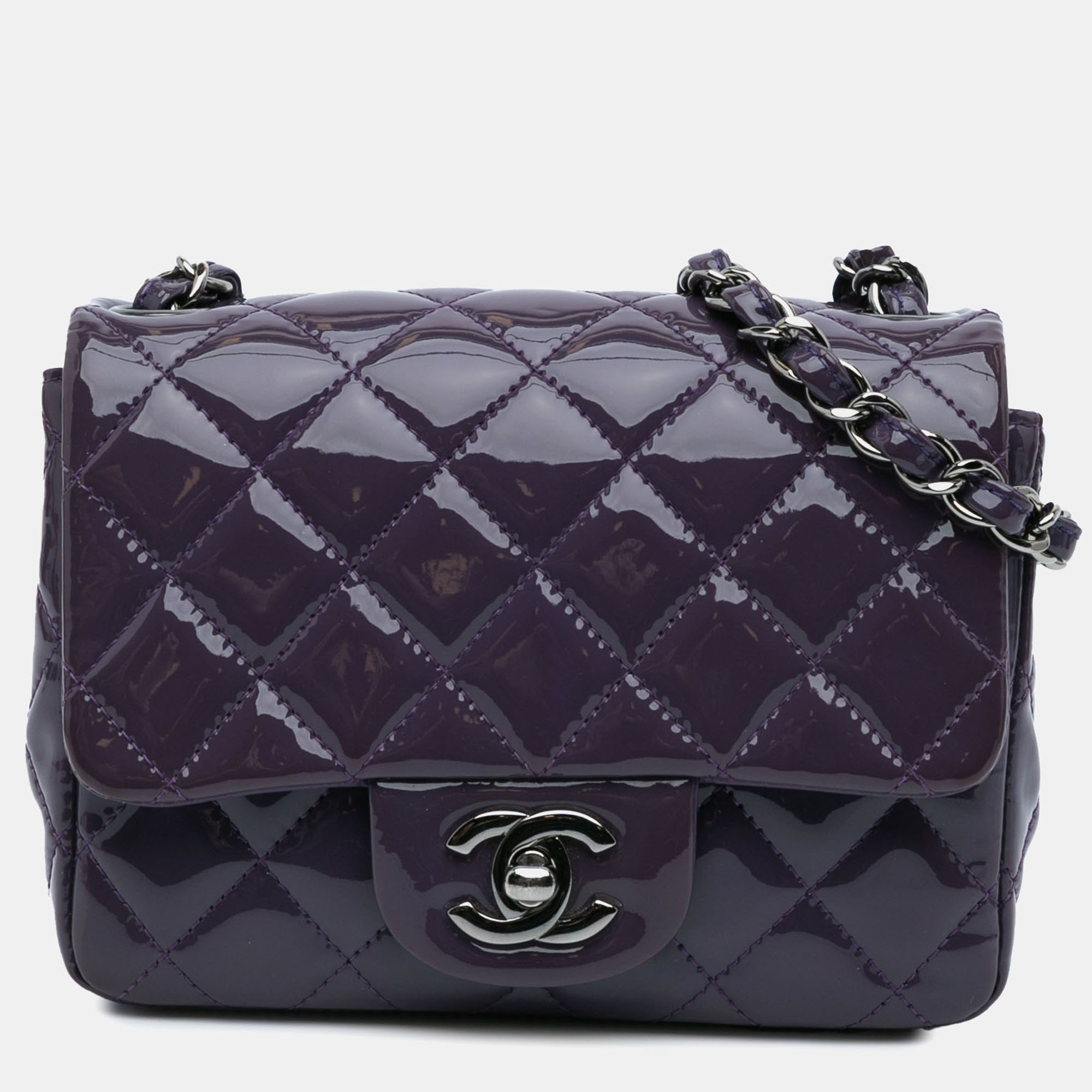 

Chanel Purple Mini Square Classic Patent Single Flap