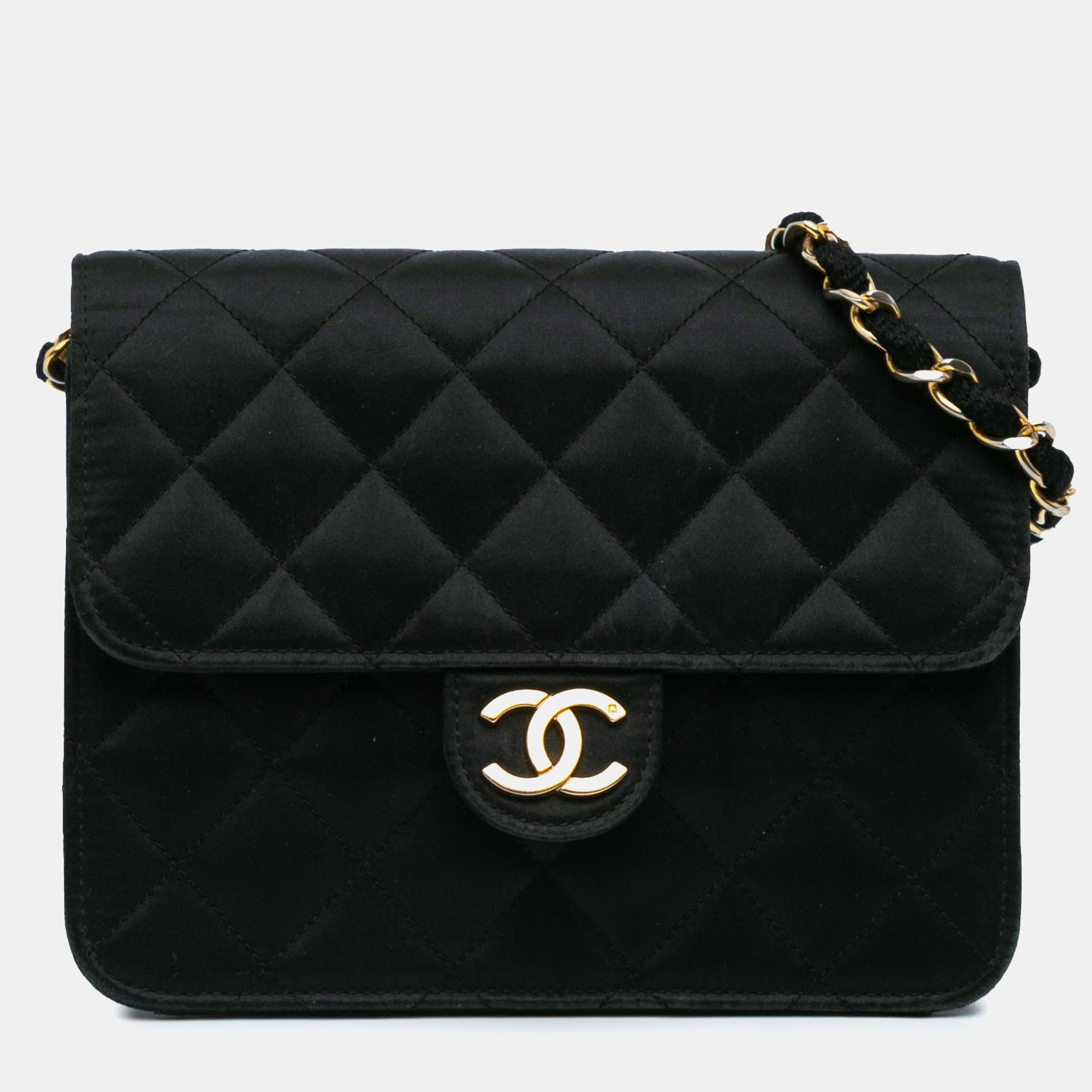 

Chanel Black Mini Square Classic Satin Single Flap