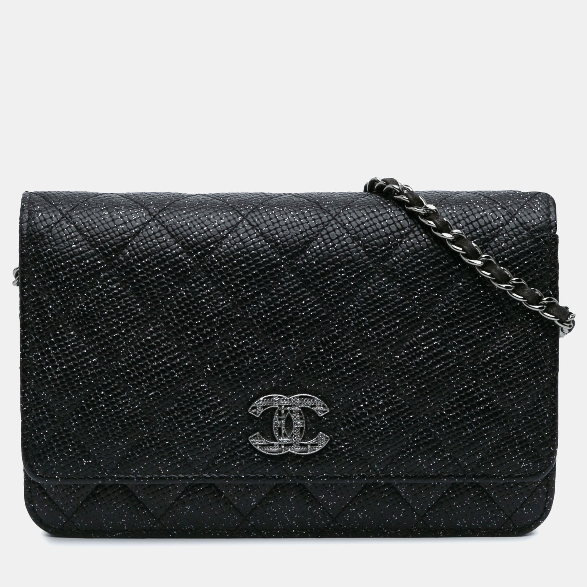 

Chanel Black CC Quilted Glittered Calfskin Wallet On Chain