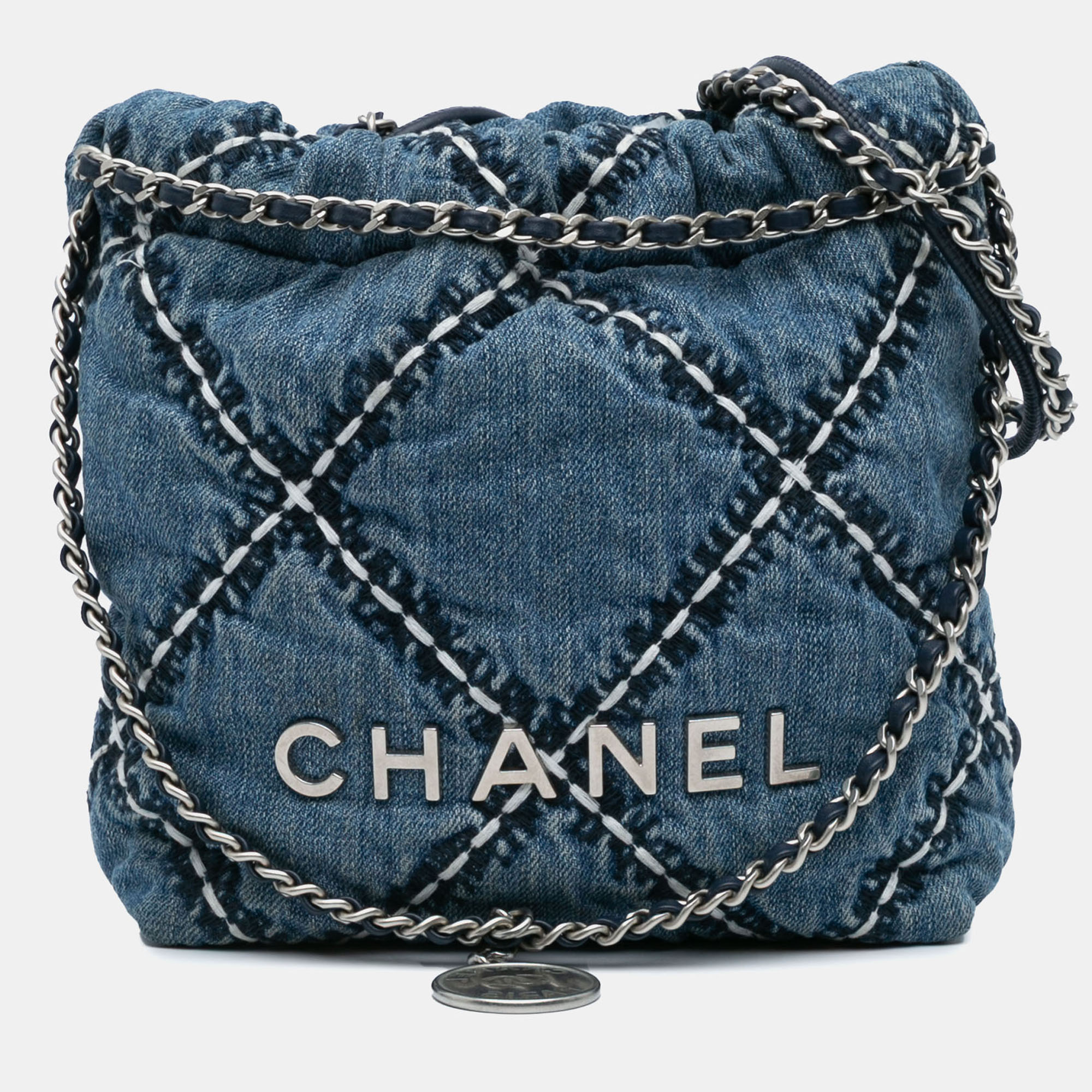 

Chanel Blue Mini Denim Stitched 22 Handbag