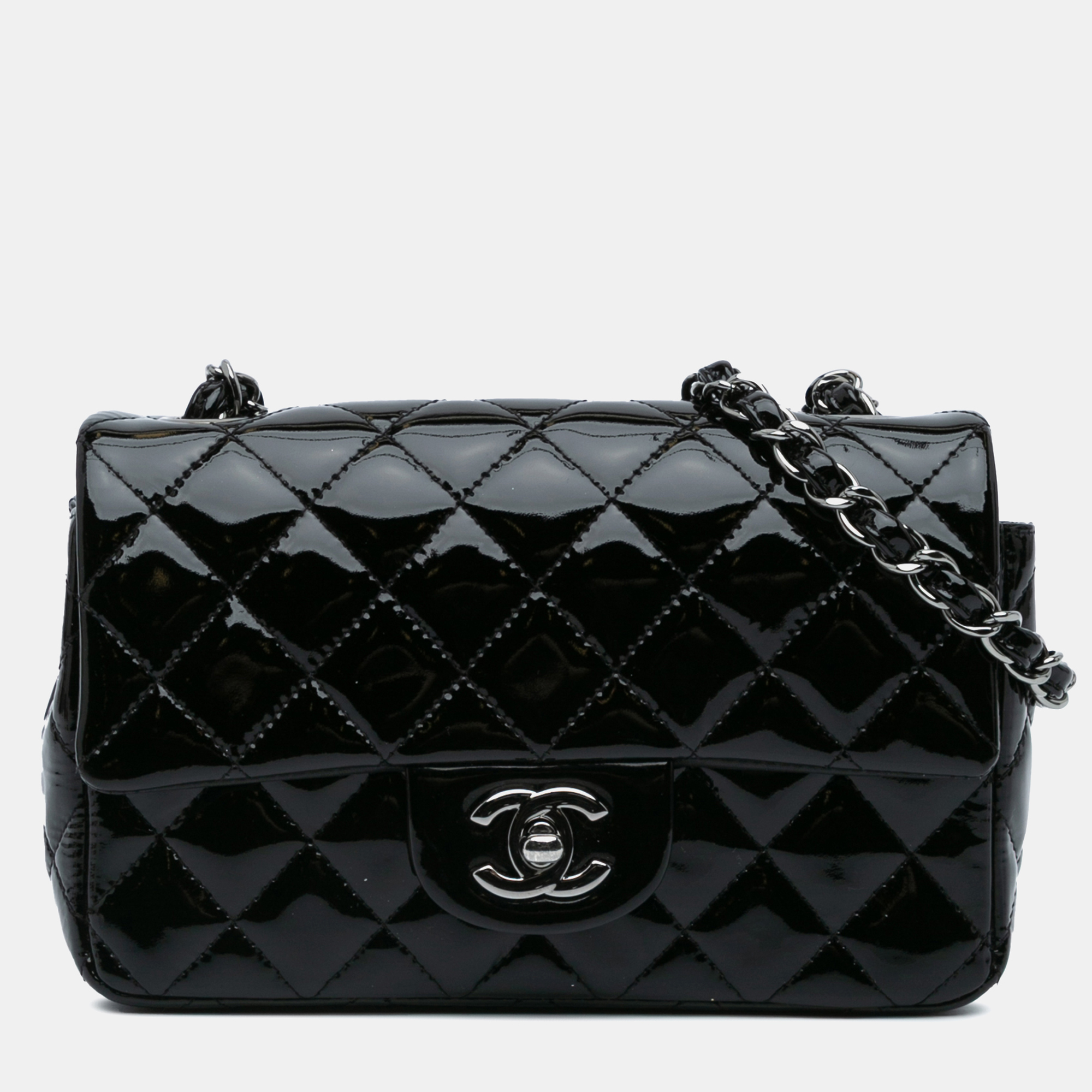 

Chanel Black Mini Rectangular Classic Patent Single Flap