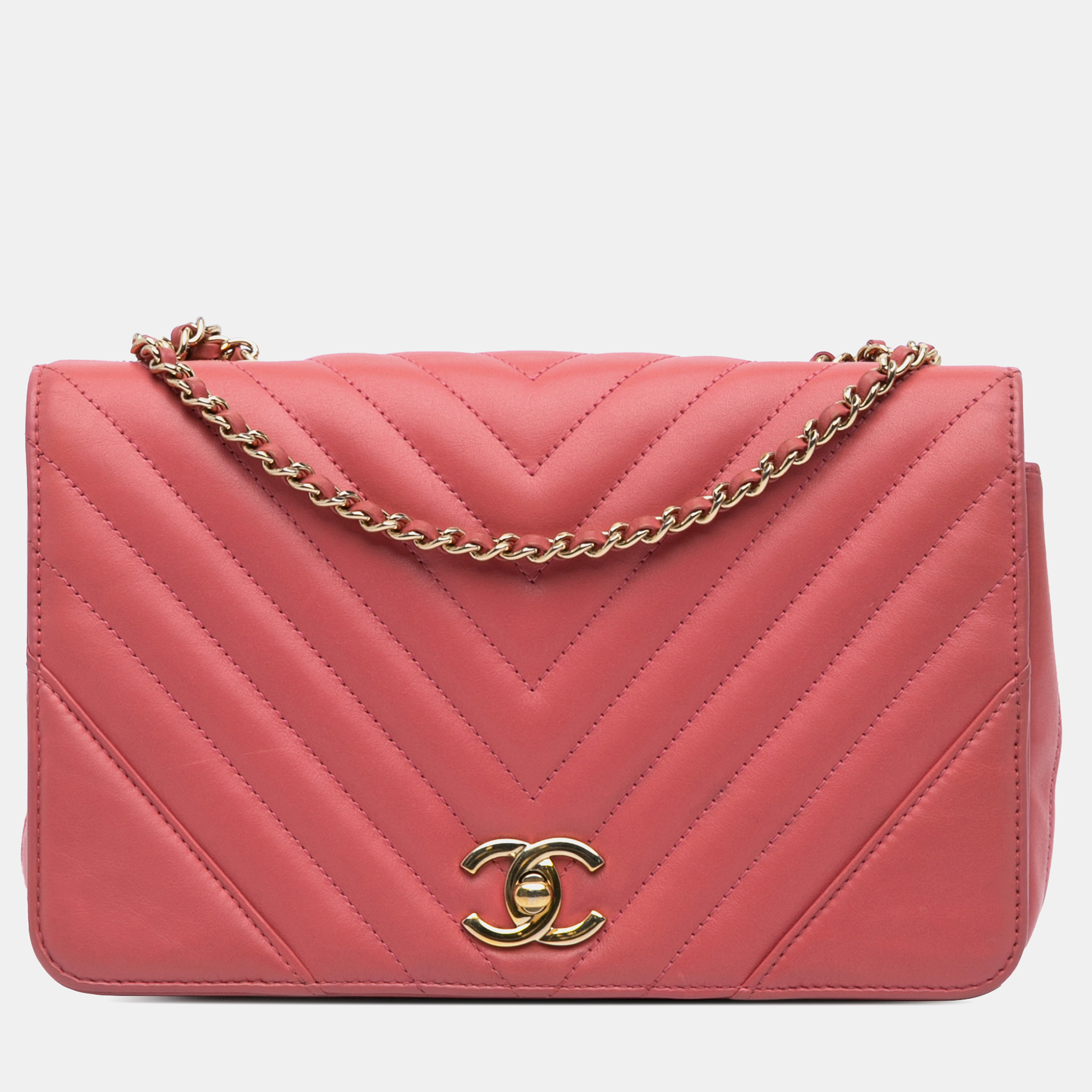 

Chanel Pink Medium Chevron Lambskin Statement Flap