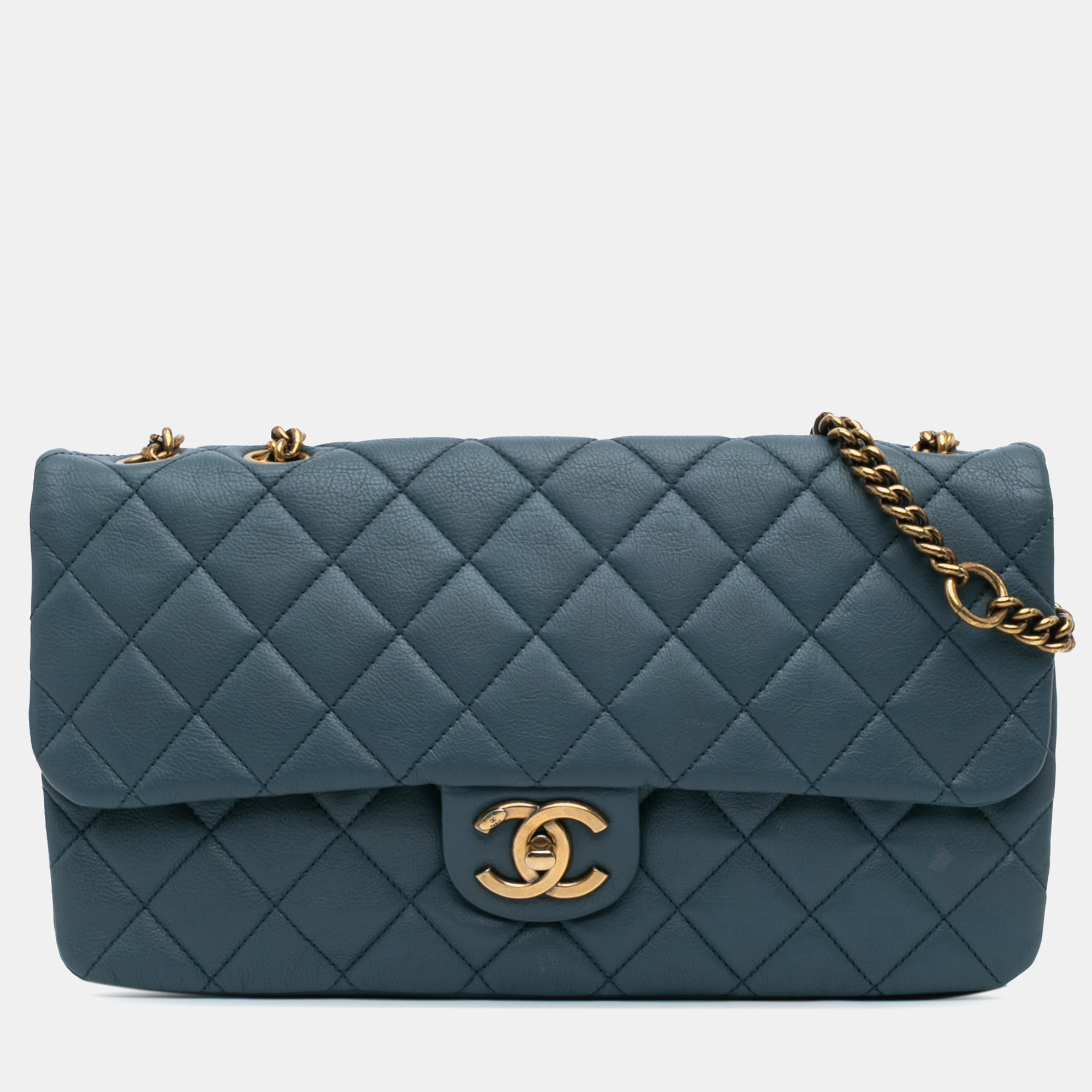 

Chanel Blue Quilted Calfskin CC Crown Flap