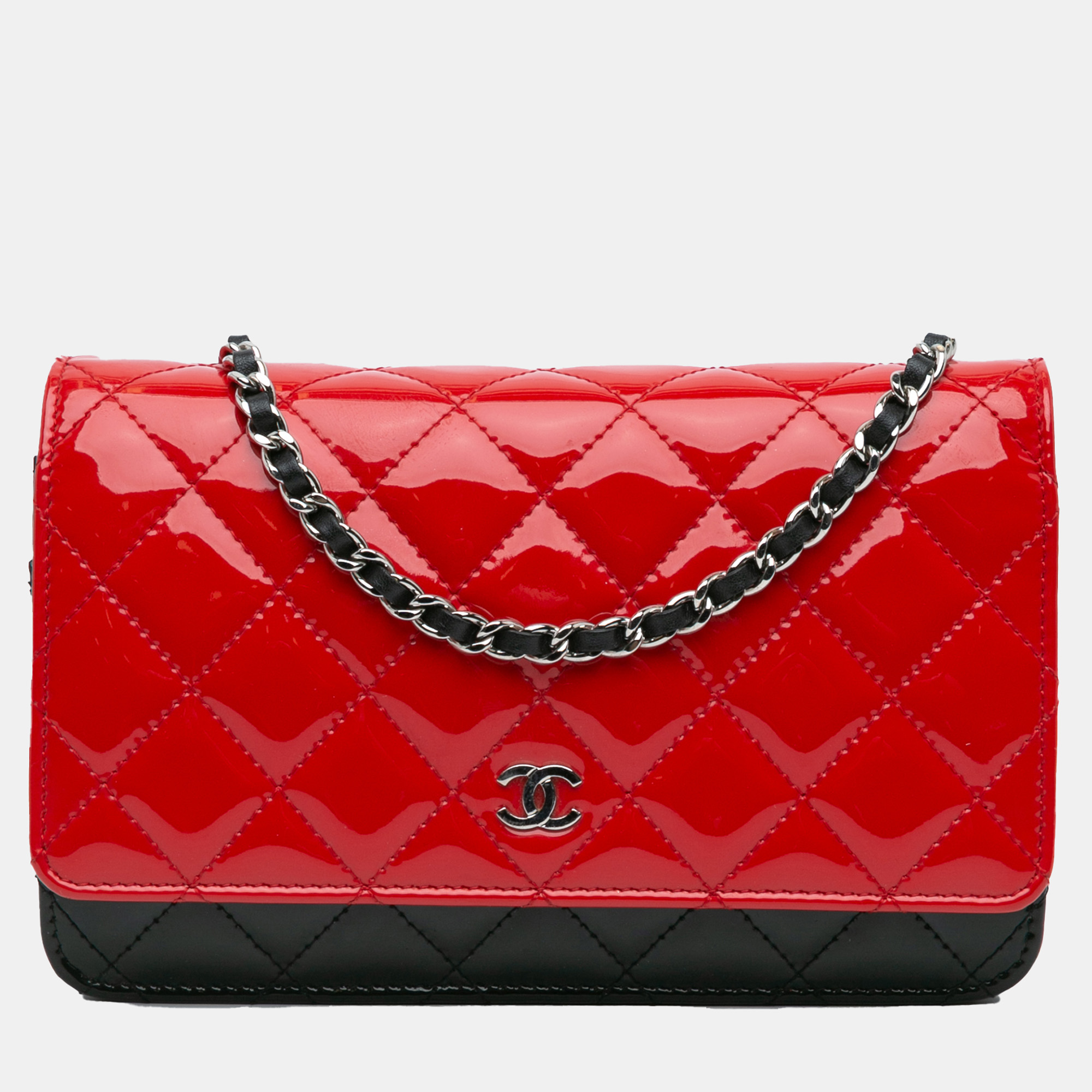 

Chanel Red CC Bicolor Quilted Patent Wallet on Chain