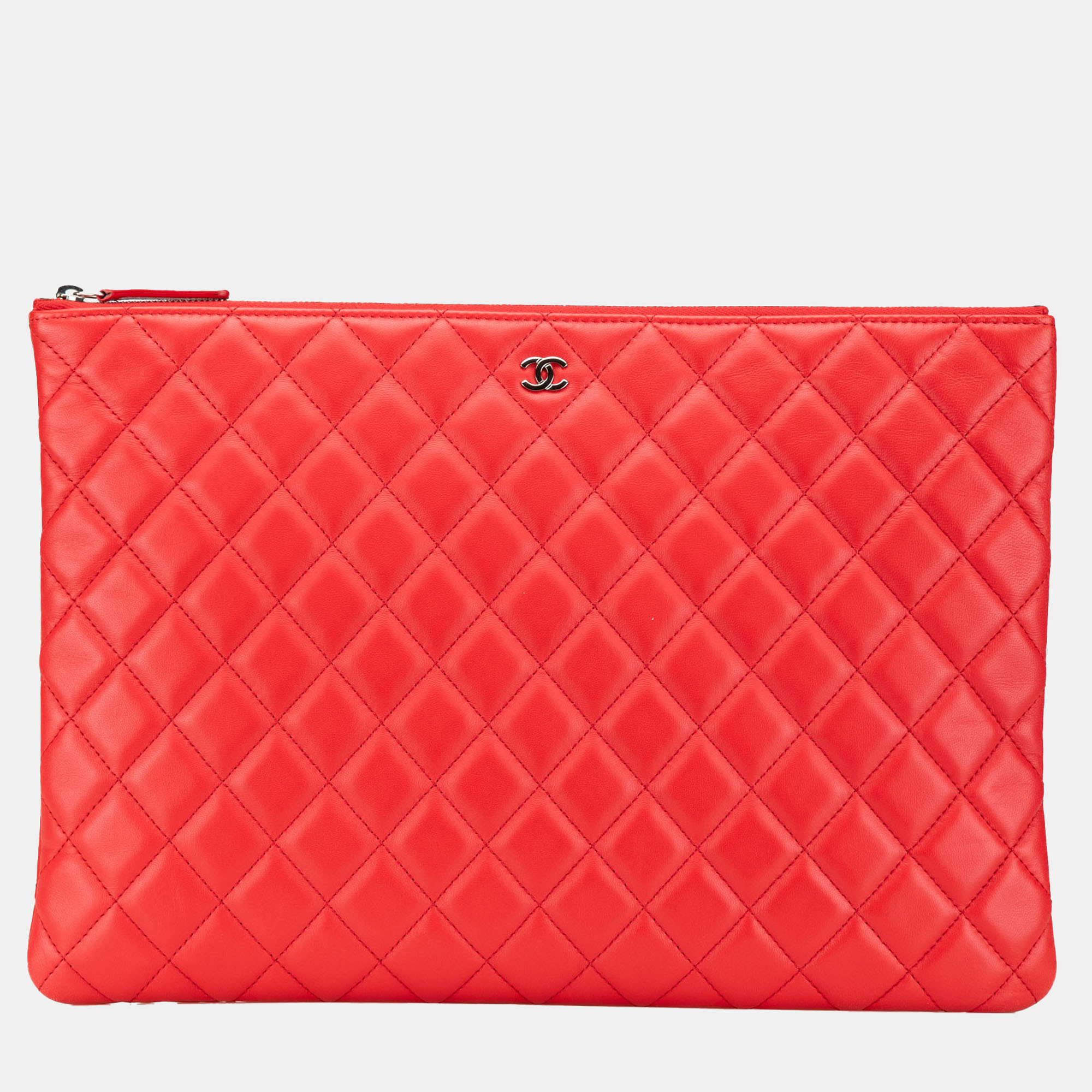 

Chanel Red Large Quilted Lambskin O Case Clutch