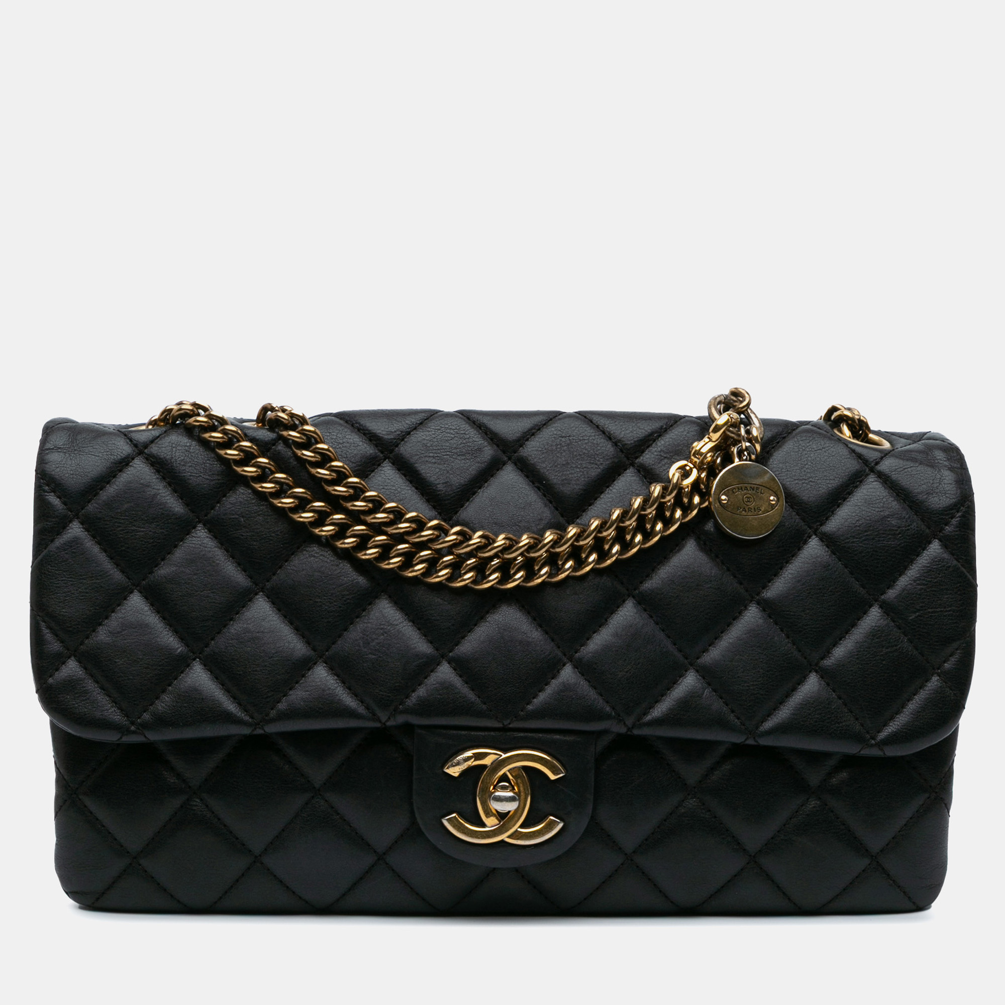 

Chanel Black Quilted Calfskin CC Crown Flap