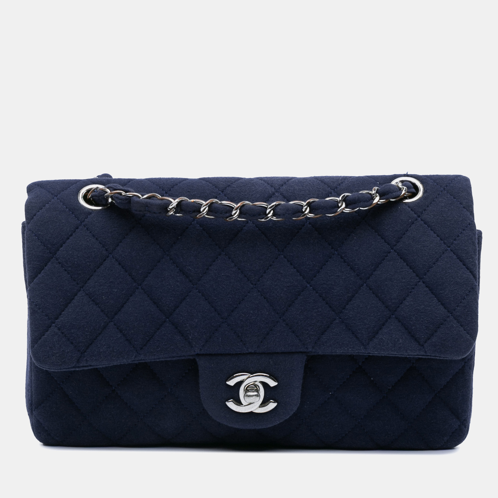 

Chanel Blue Medium Classic Jersey Double Flap