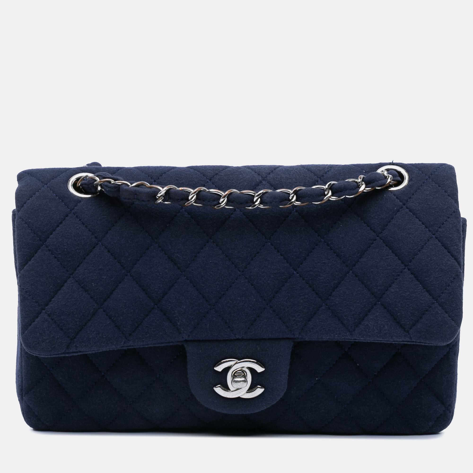 

Chanel Blue Medium Classic Jersey Double Flap