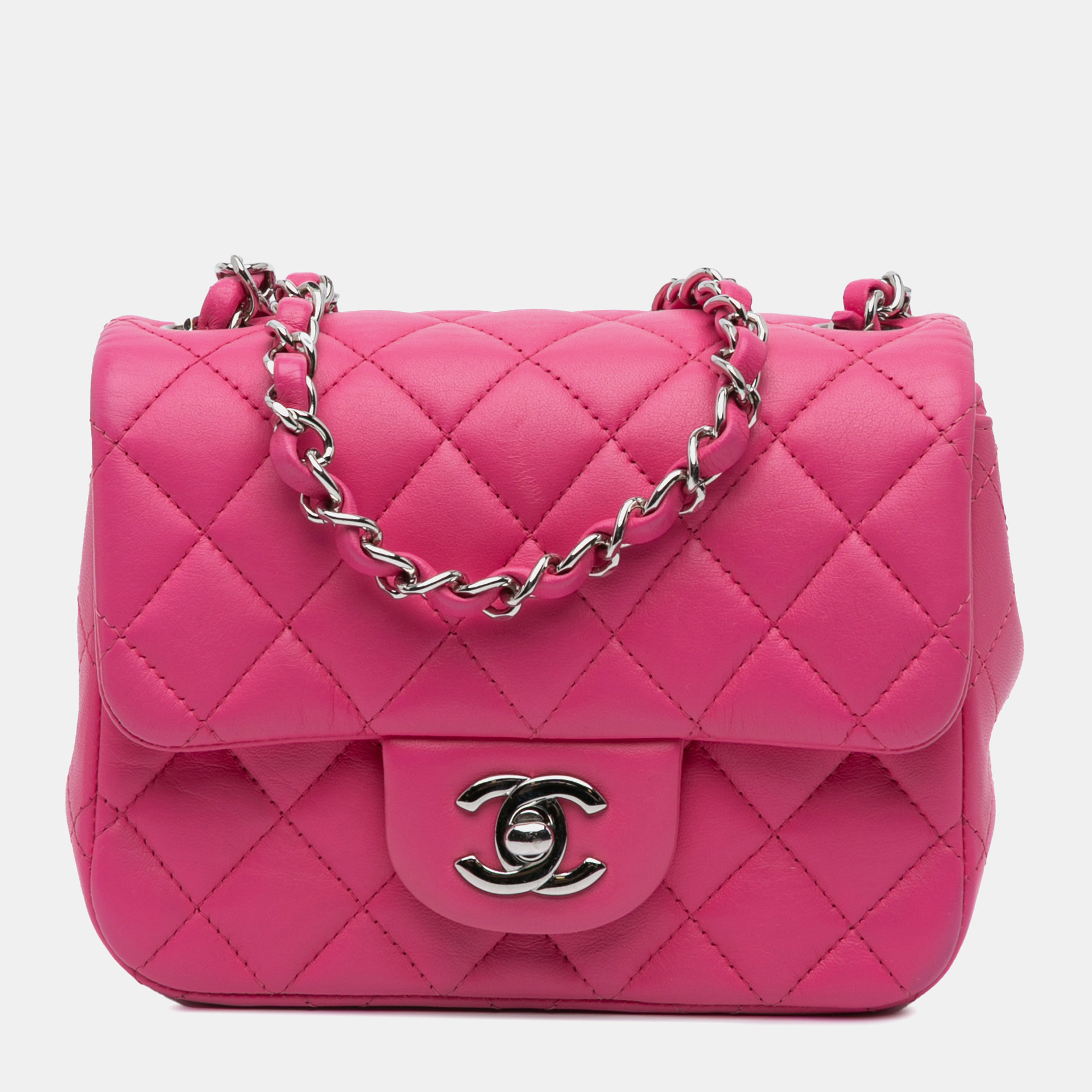 

Chanel Pink Mini Square Classic Lambskin Single Flap