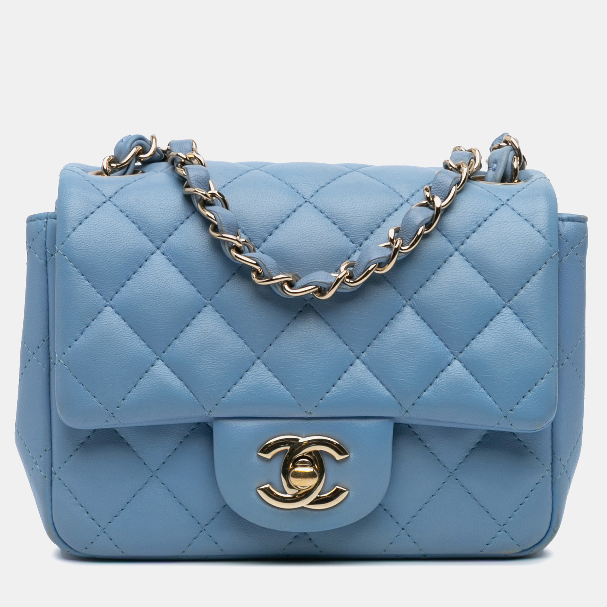 

Chanel Blue Mini Square Classic Lambskin Single Flap