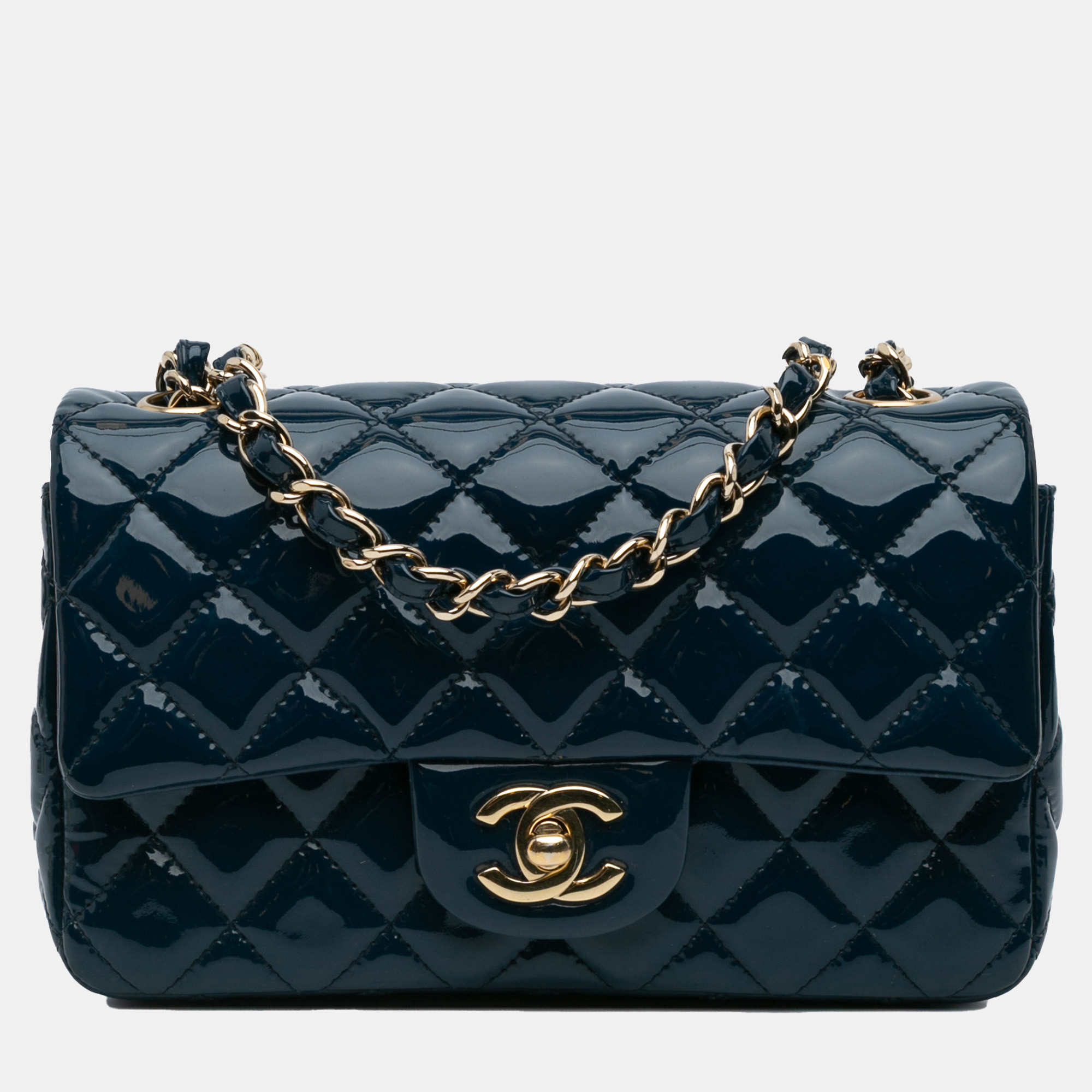 

Chanel Blue Mini Rectangular Classic Patent Single Flap