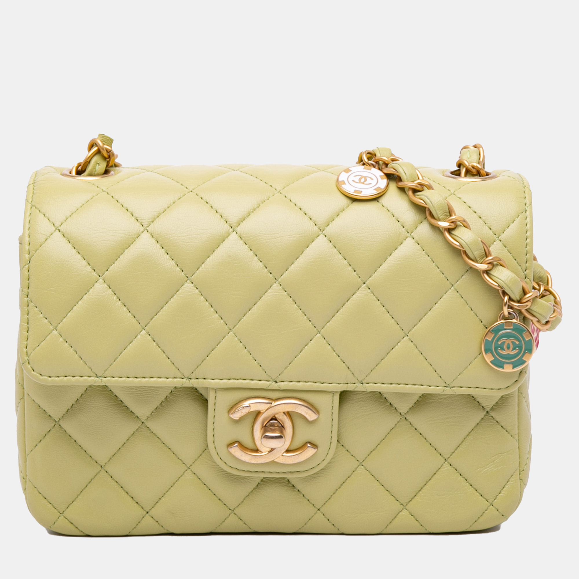 

Chanel Green Small Classic Lambskin Casino Royale Charms Single Flap