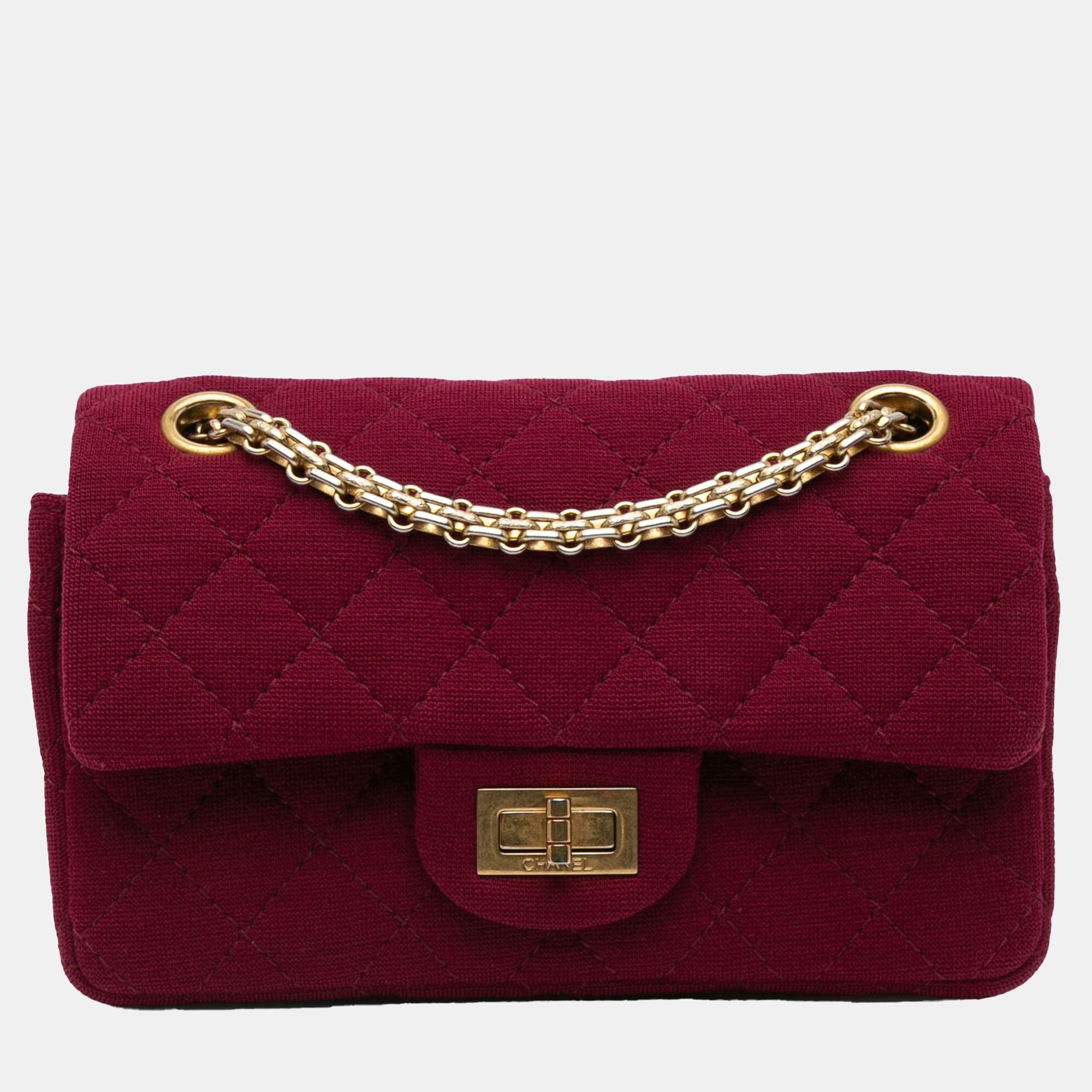 

Chanel Burgundy 2.55 Reissue Mini Quilted Jersey Double Flap