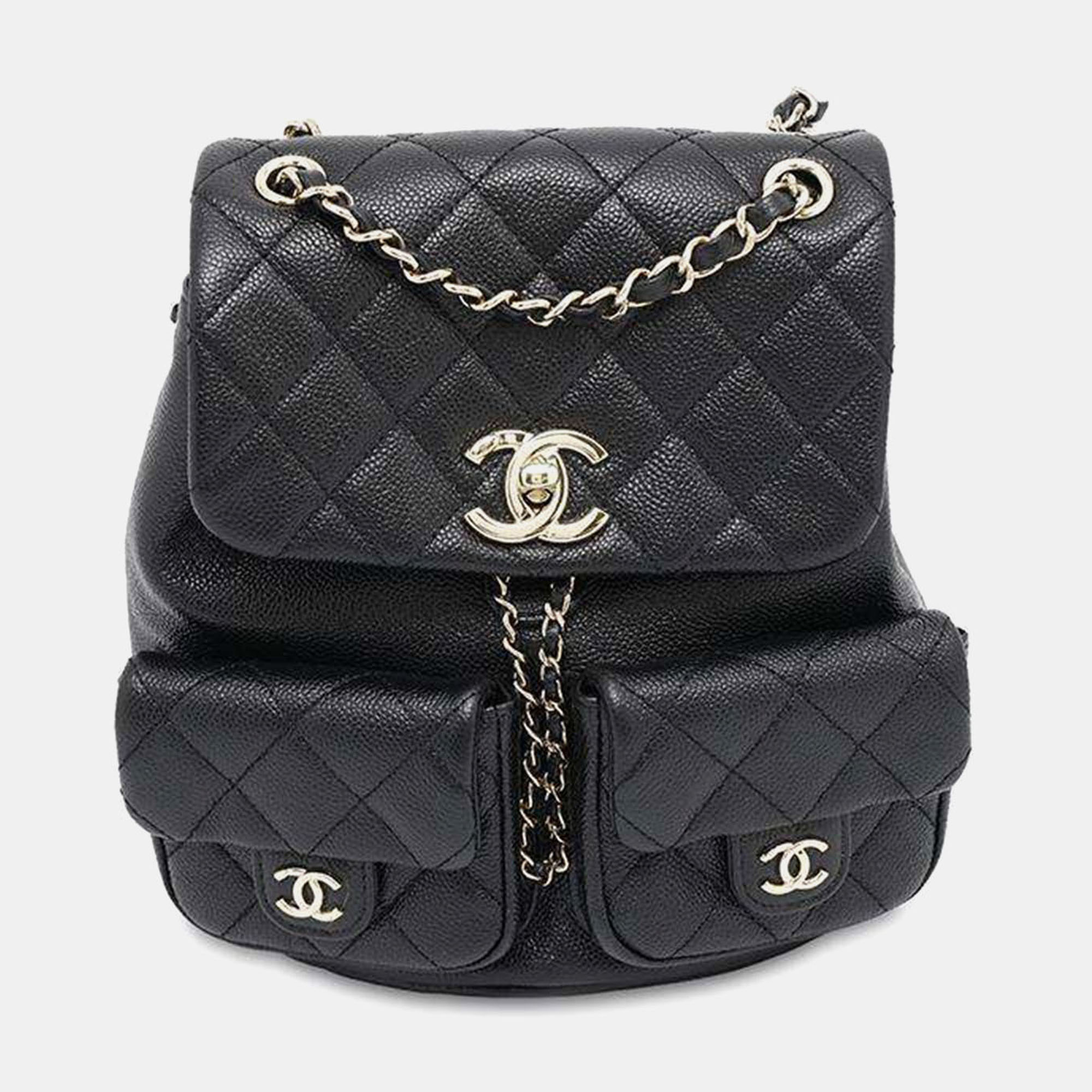 

Chanel Matelasse Cc Logo Black Caviar Leather Size Small Backpack