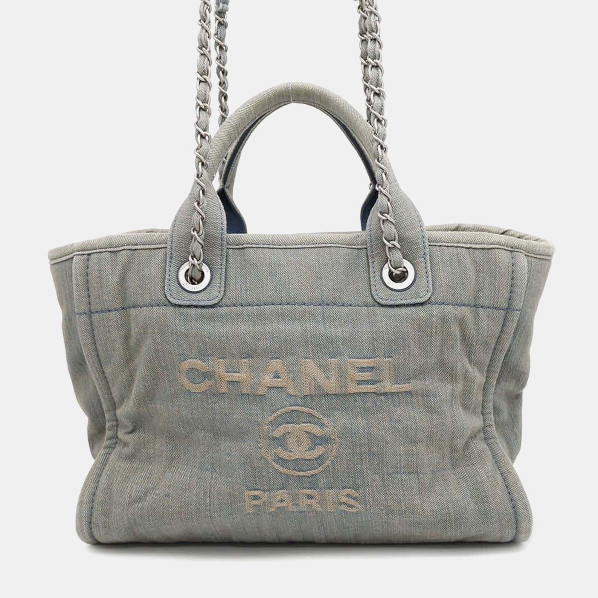 

Chanel Light Blue Denim Small Deauville Tote Bag