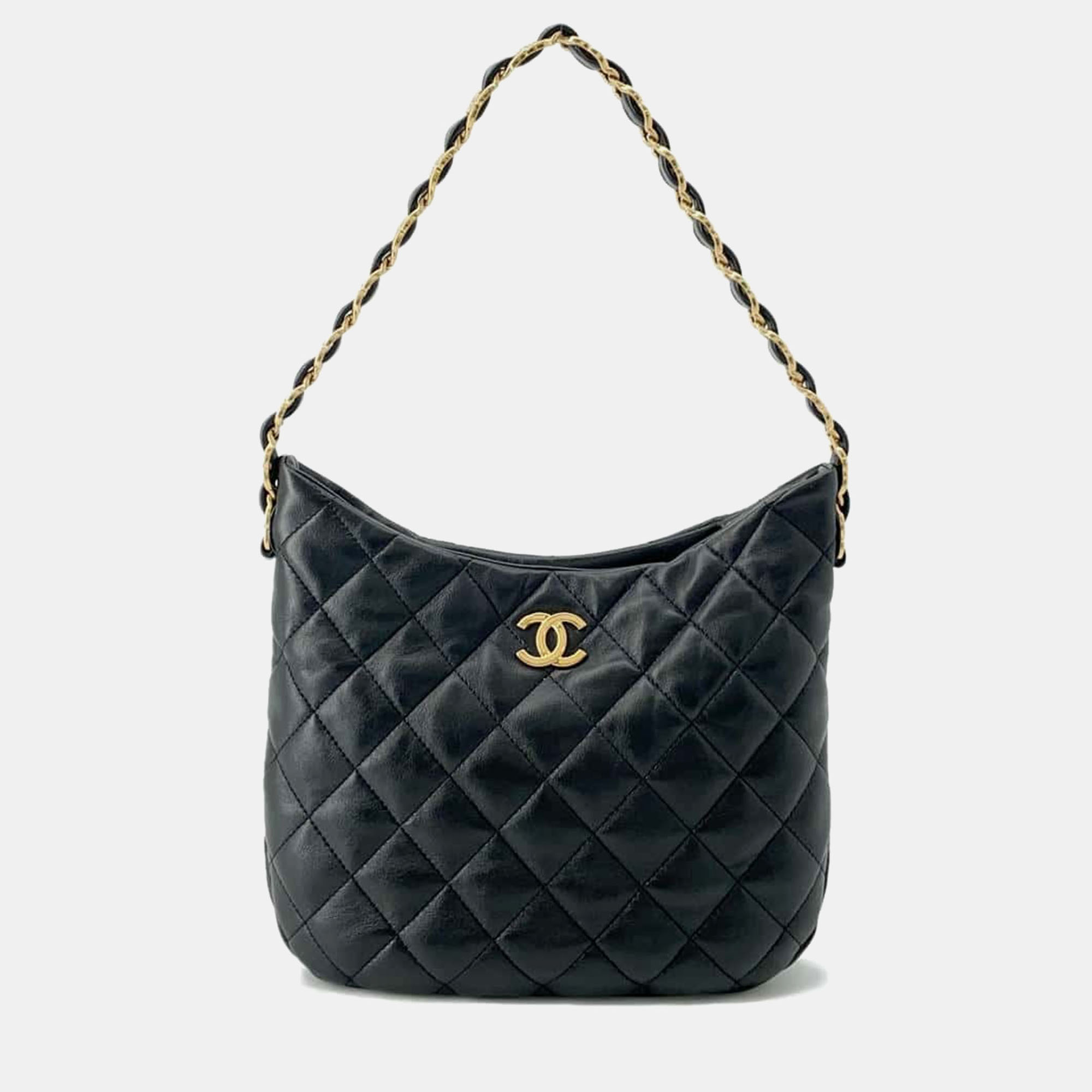 

Chanel Black Leather Matelasse Hobo Bag