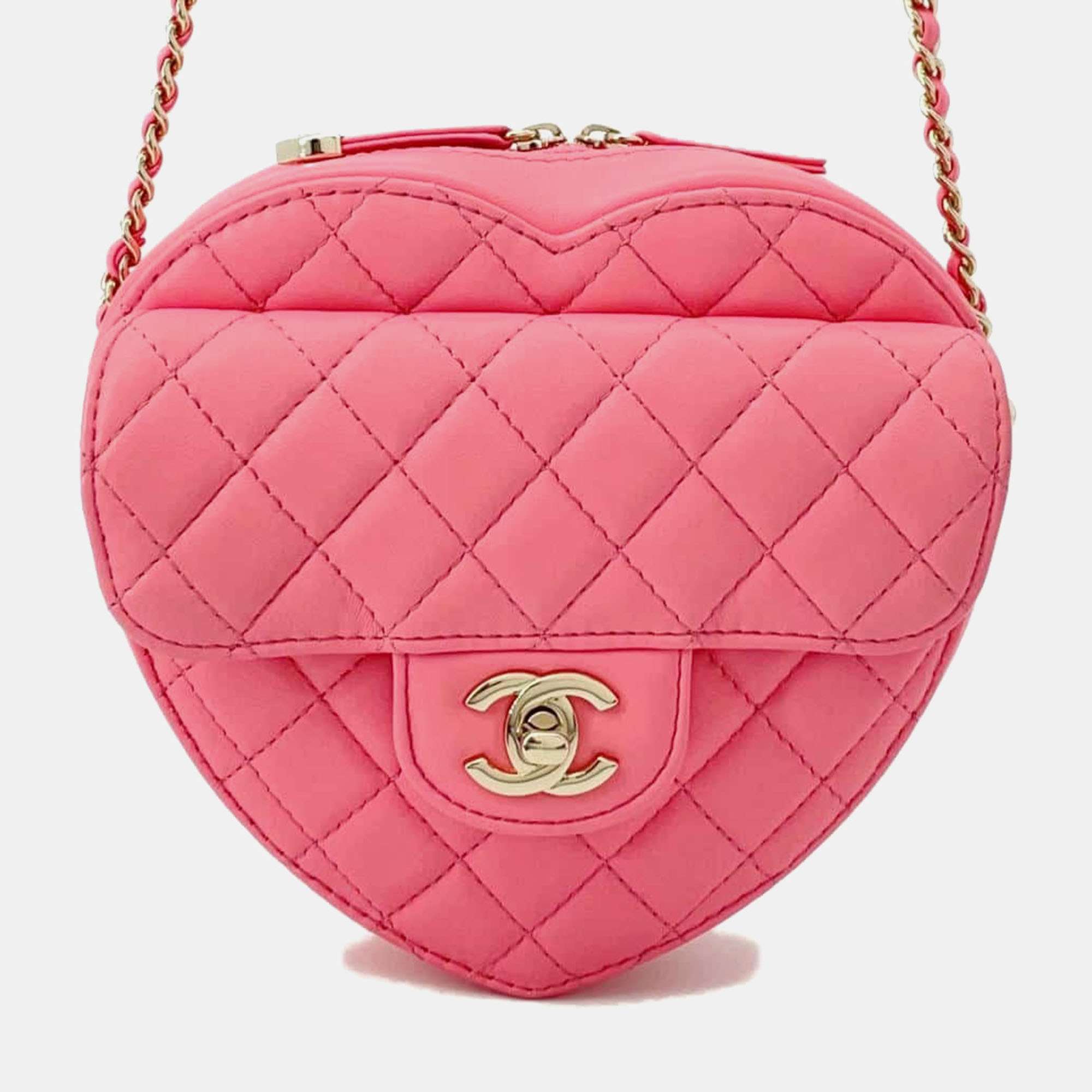 

Chanel Pink Lambskin Heart Shape Chain shoulder Bag