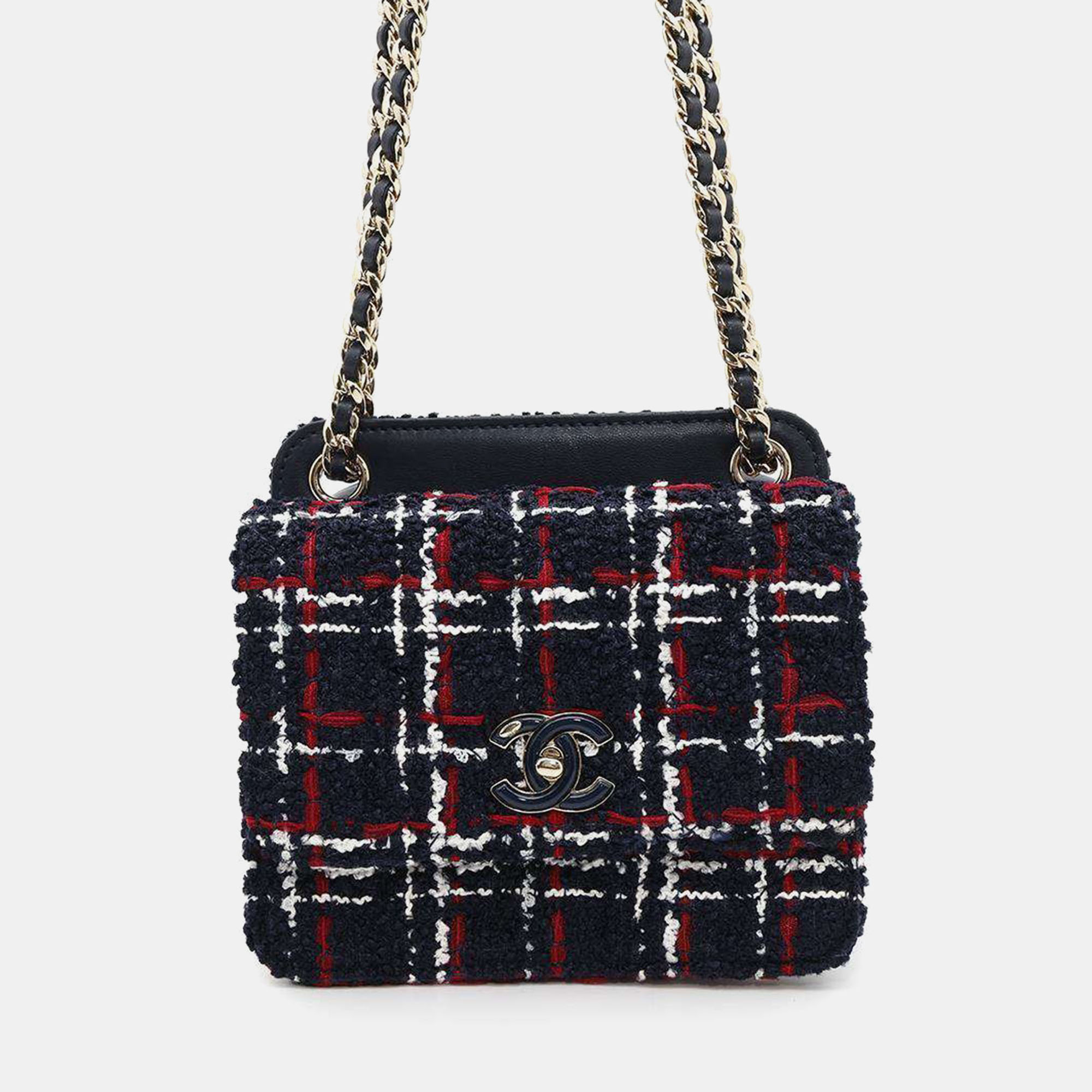 

Chanel Navy Tweed Lambskin Matelasse Chain Shoulder Bag, Navy blue