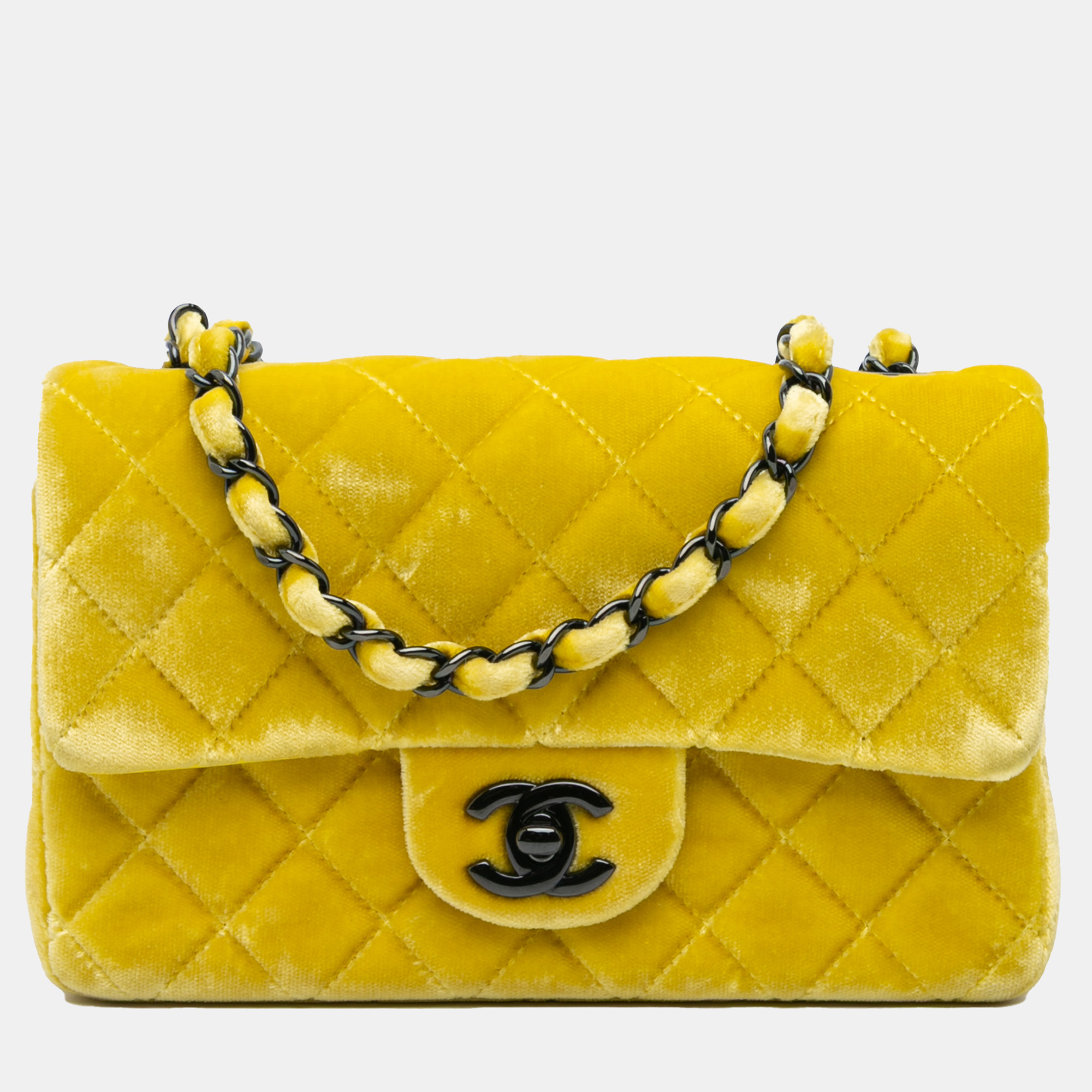 

Chanel Yellow Mini Rectangular Classic Velvet Single Flap Bag