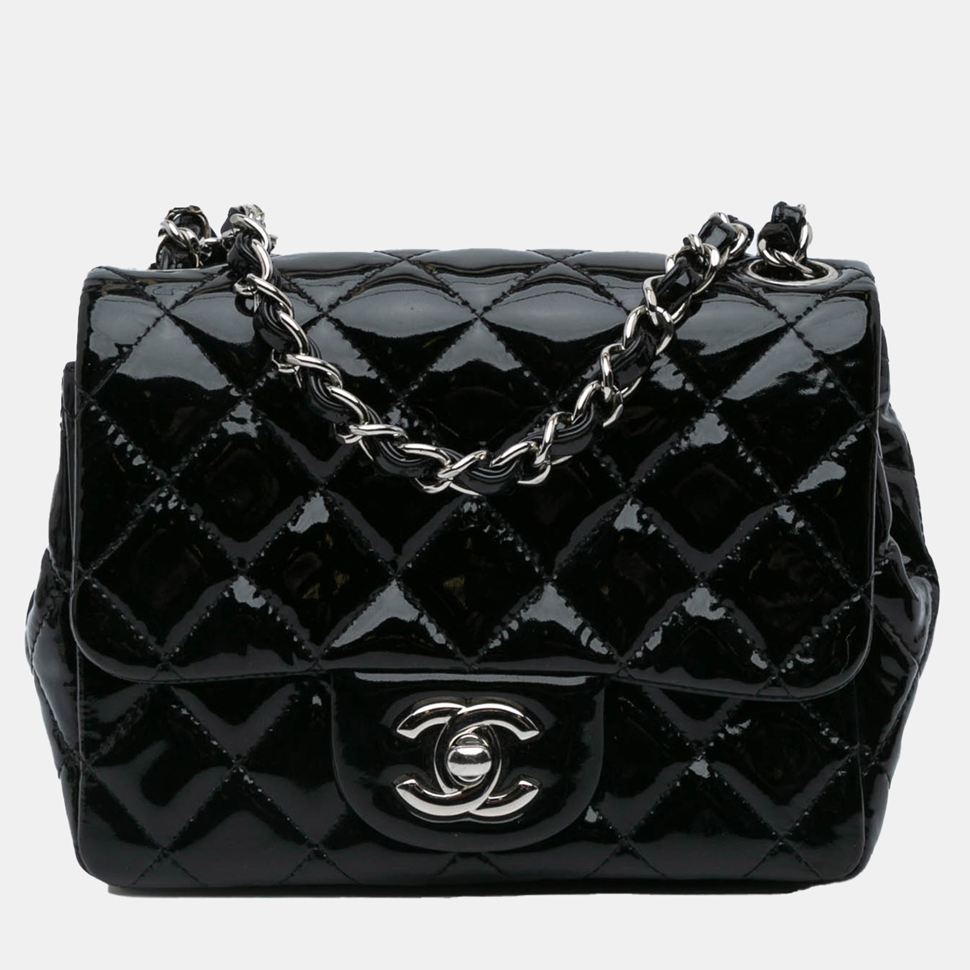 

Chanel Black Mini Square Classic Patent Single Flap Bag