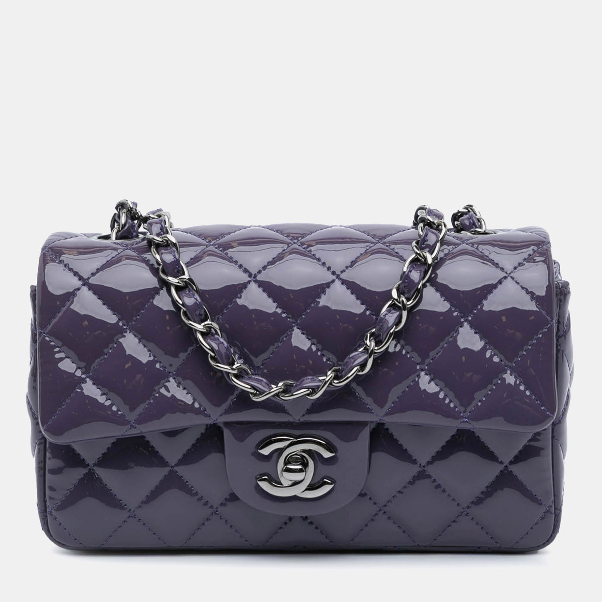 

Chanel Purple Mini Rectangular Classic Patent Single Flap Bag