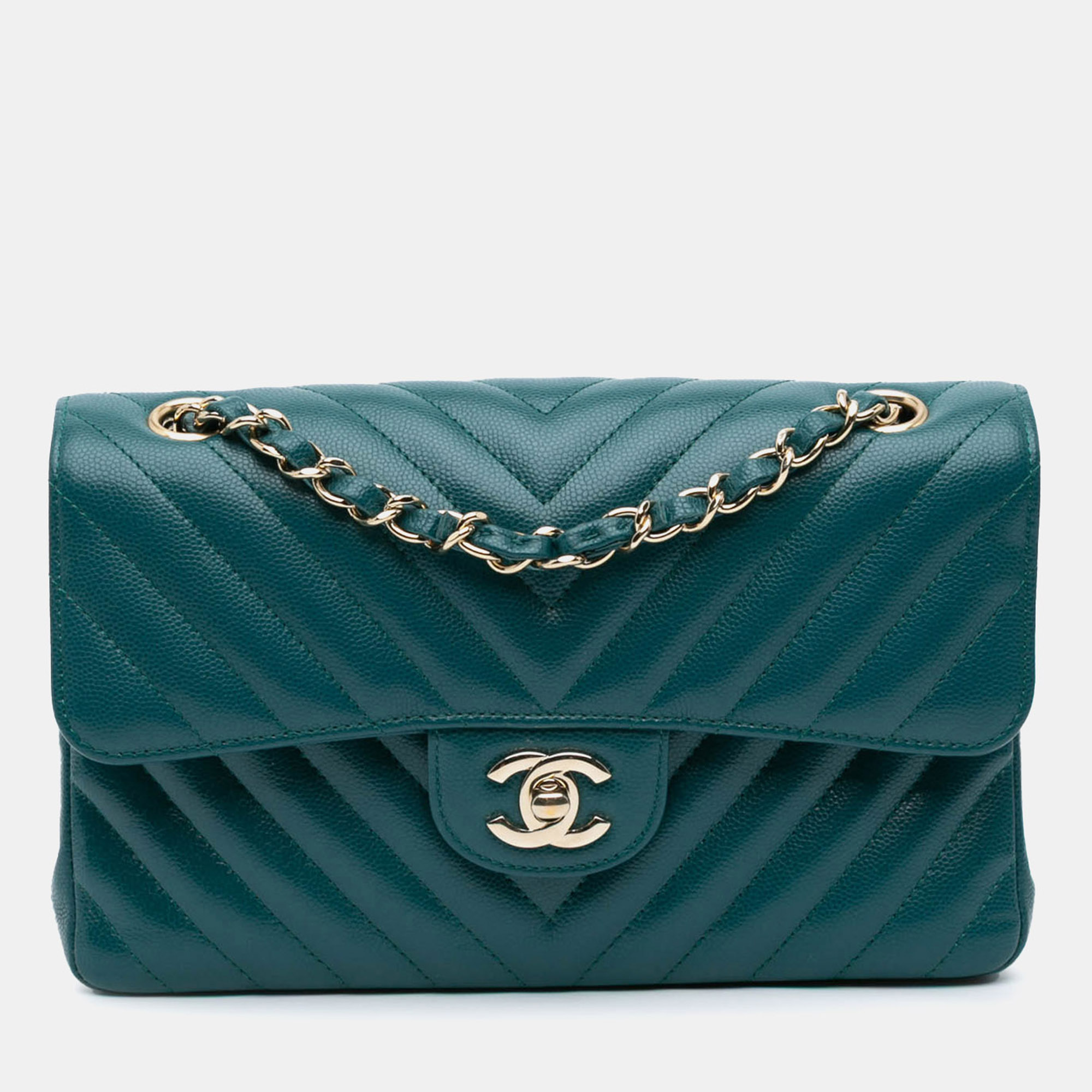 

Chanel Blue Small Classic Chevron Caviar Double Flap Bag