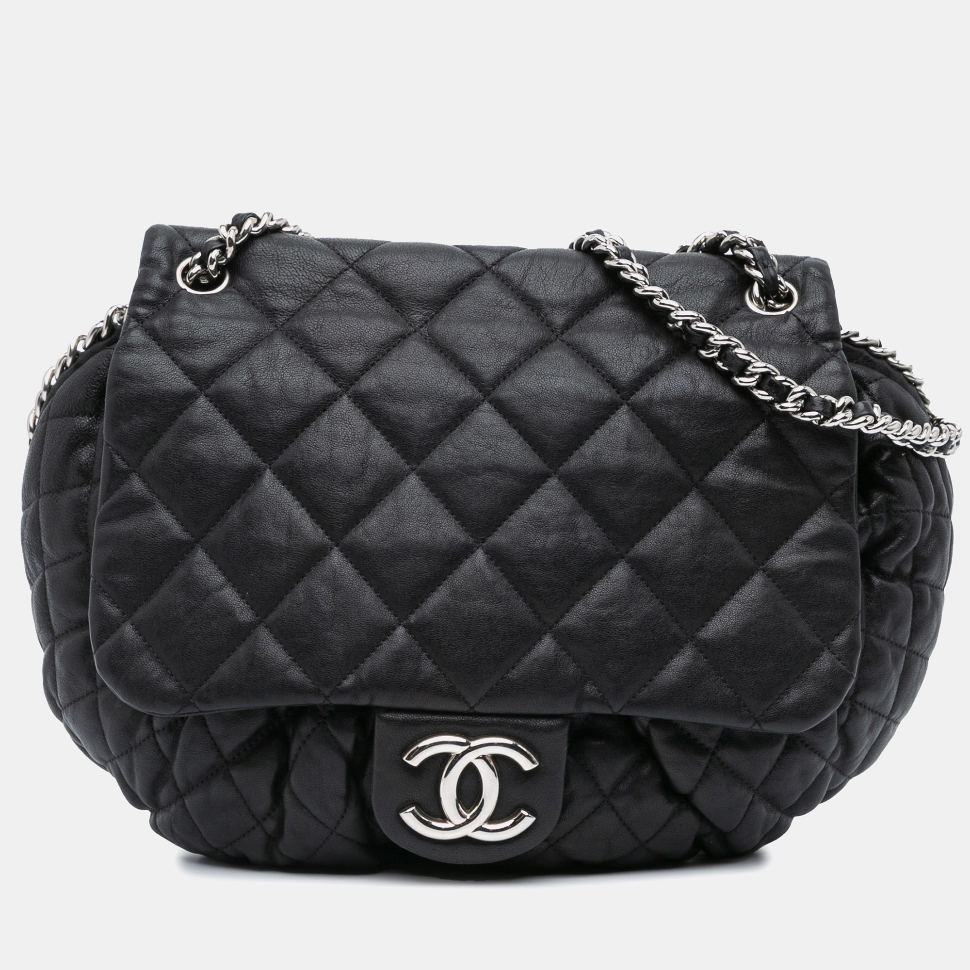 

Chanel Black Large Lambskin Chain Around Flap Bag