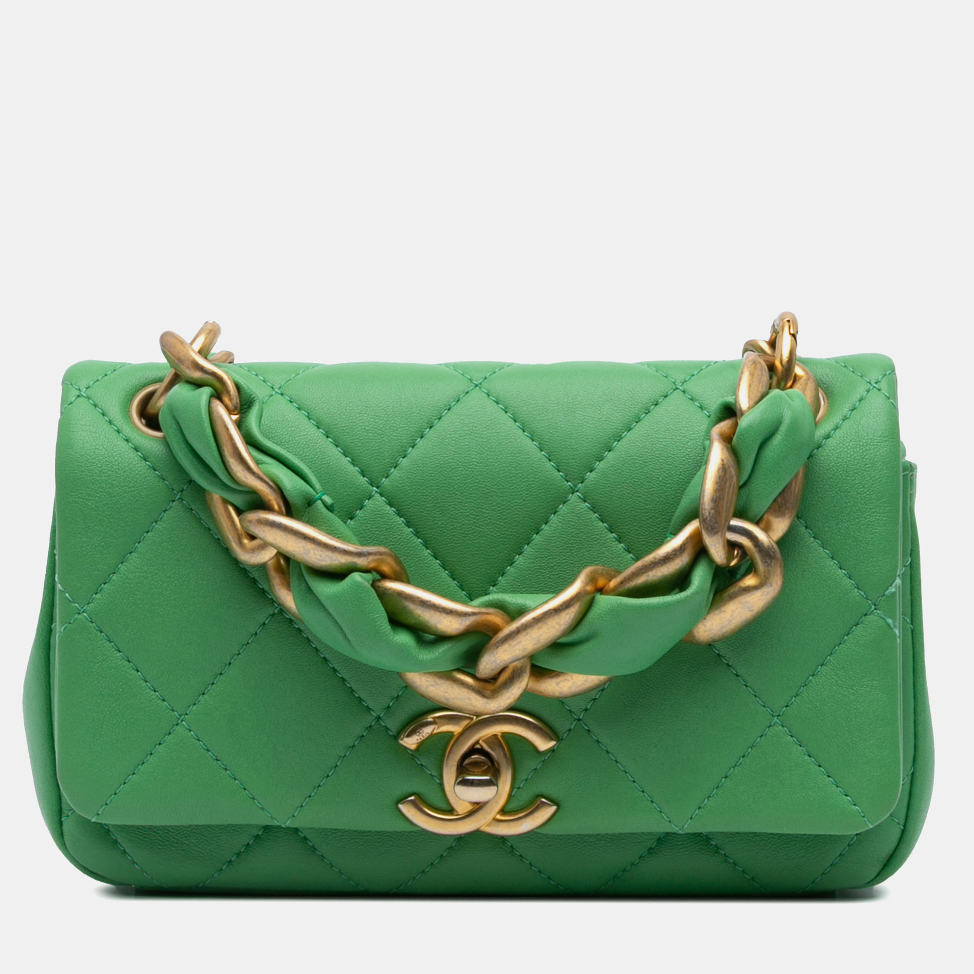 

Chanel Green Small Quilted Lambskin Chain Is More Flap Bag