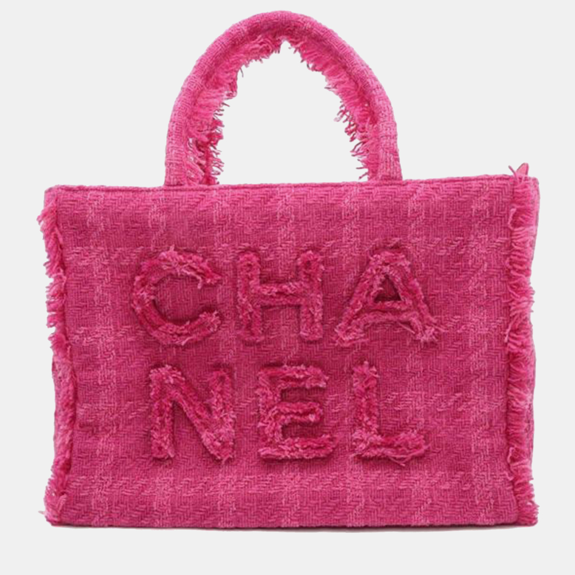 

Chanel Pink Large Tweed Giant Logo Zipped Shopping Tote Bag