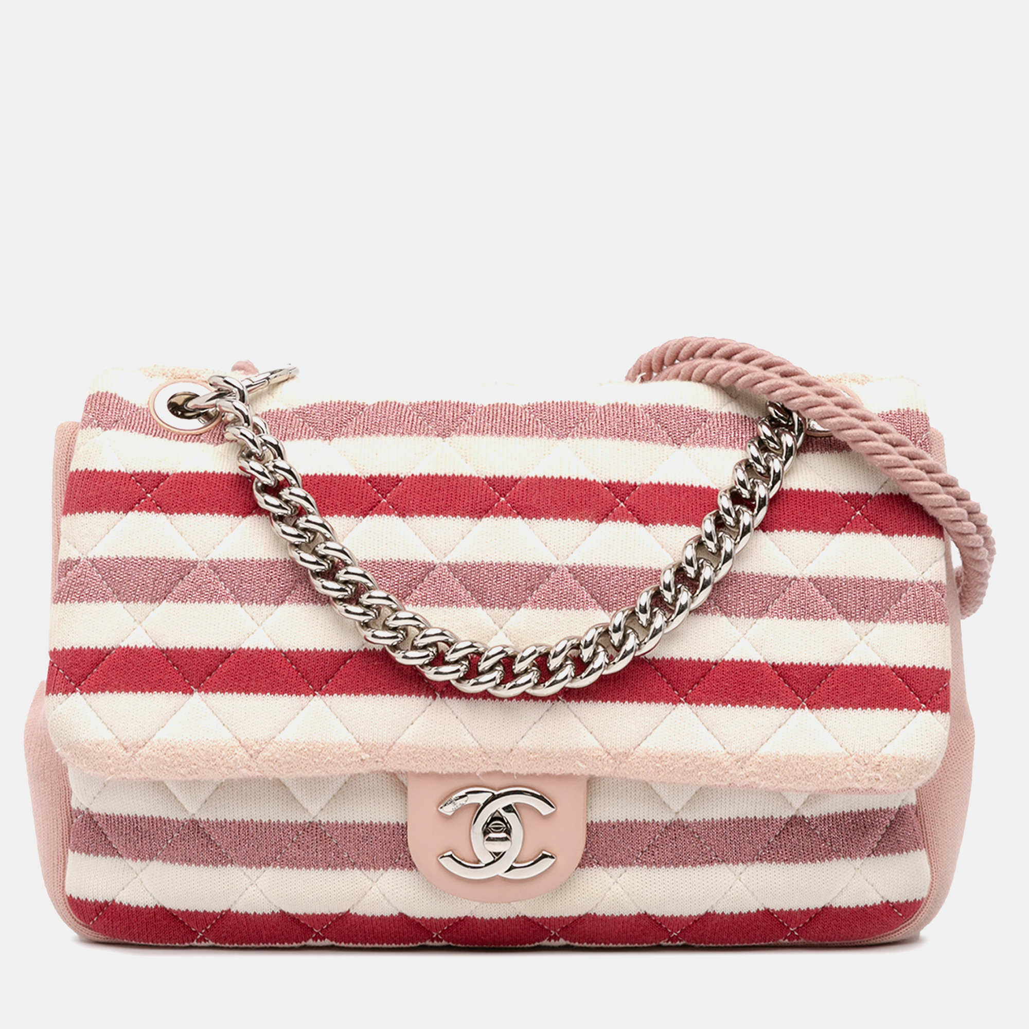 

Chanel Multicolor Jumbo Stripe Jersey Felt and Rope Flap